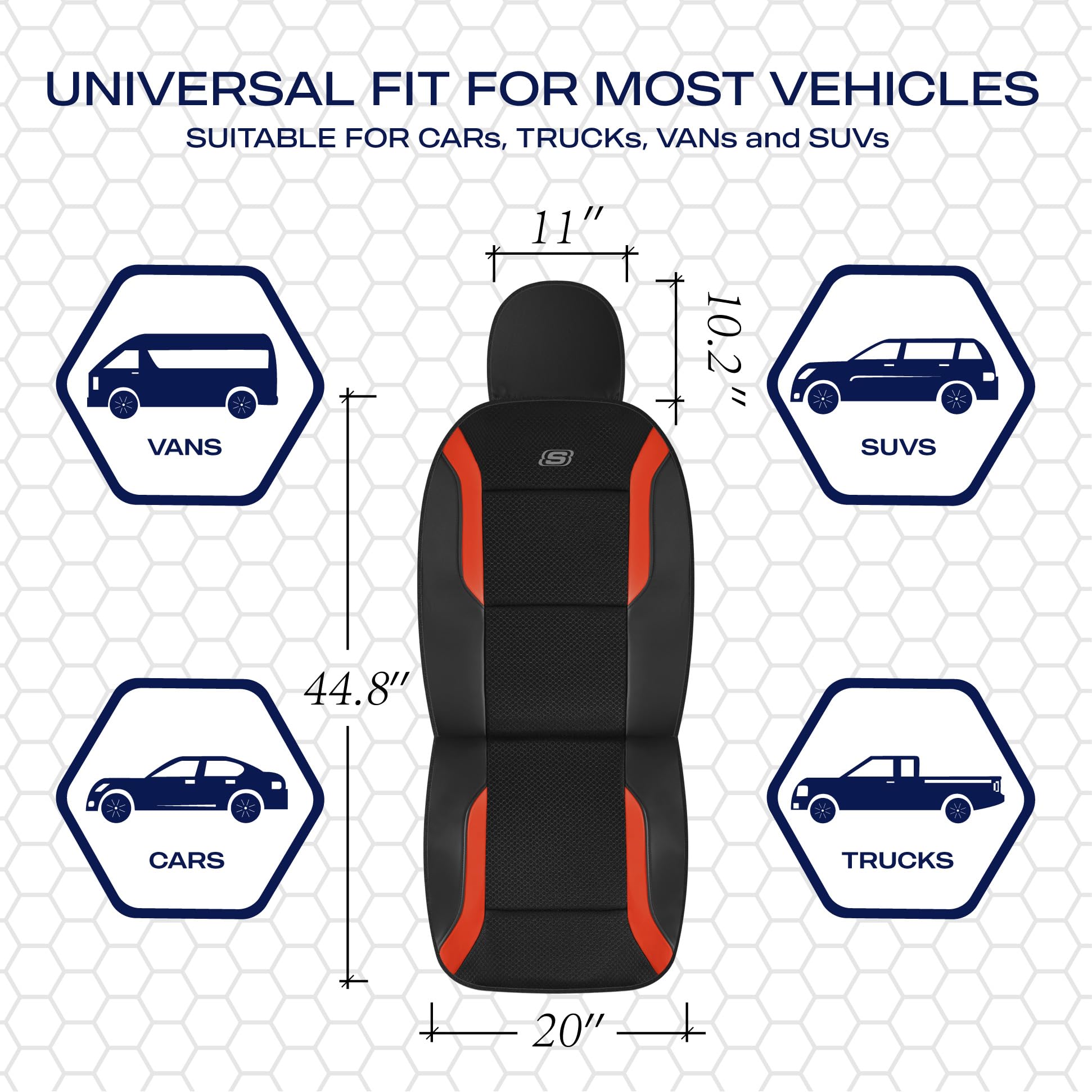 Skechers memory foam car seat cover with airbag compatibility, front-seat view.