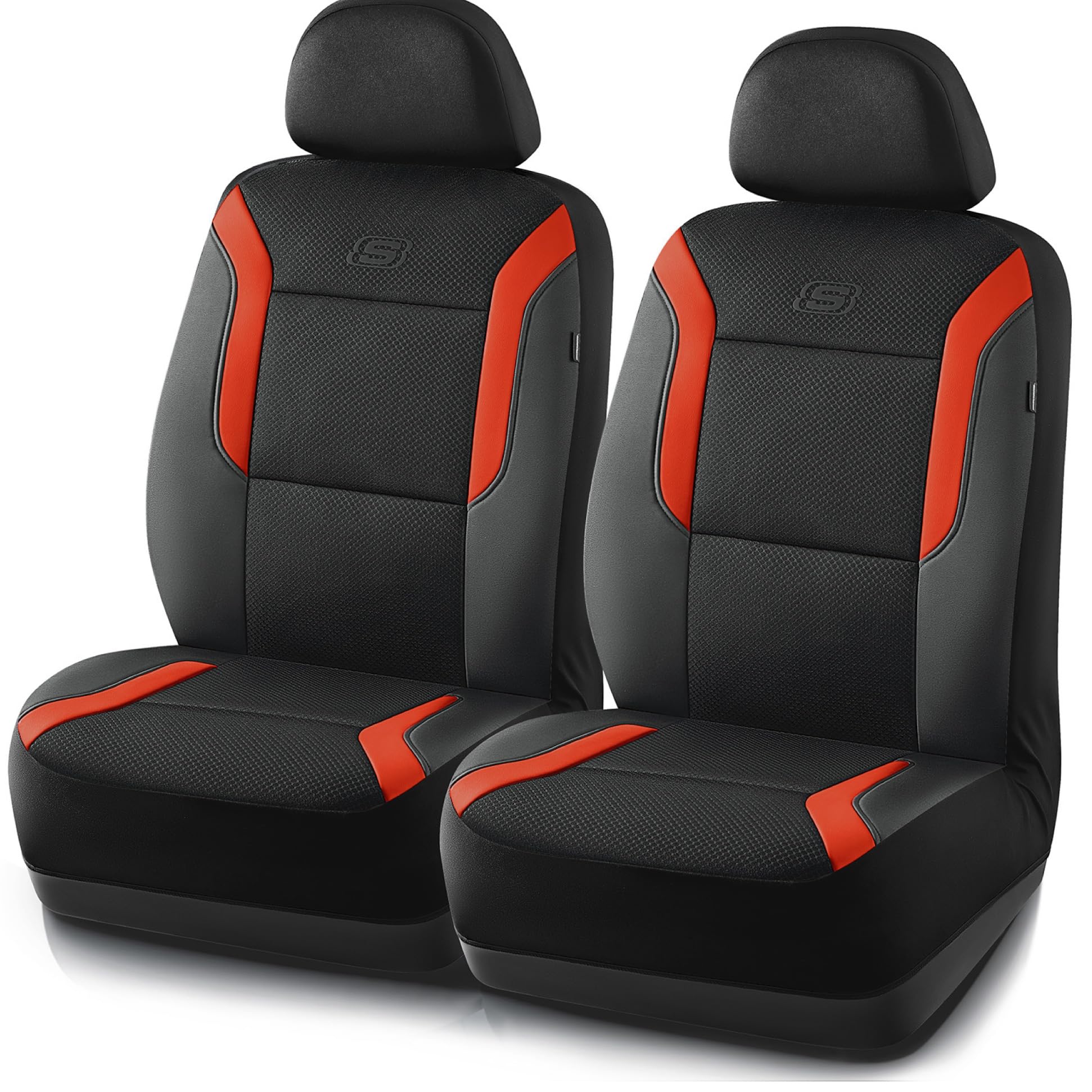 Skechers memory foam leather air-cool mesh car seat cover, front view, enhanced comfort on long drives.