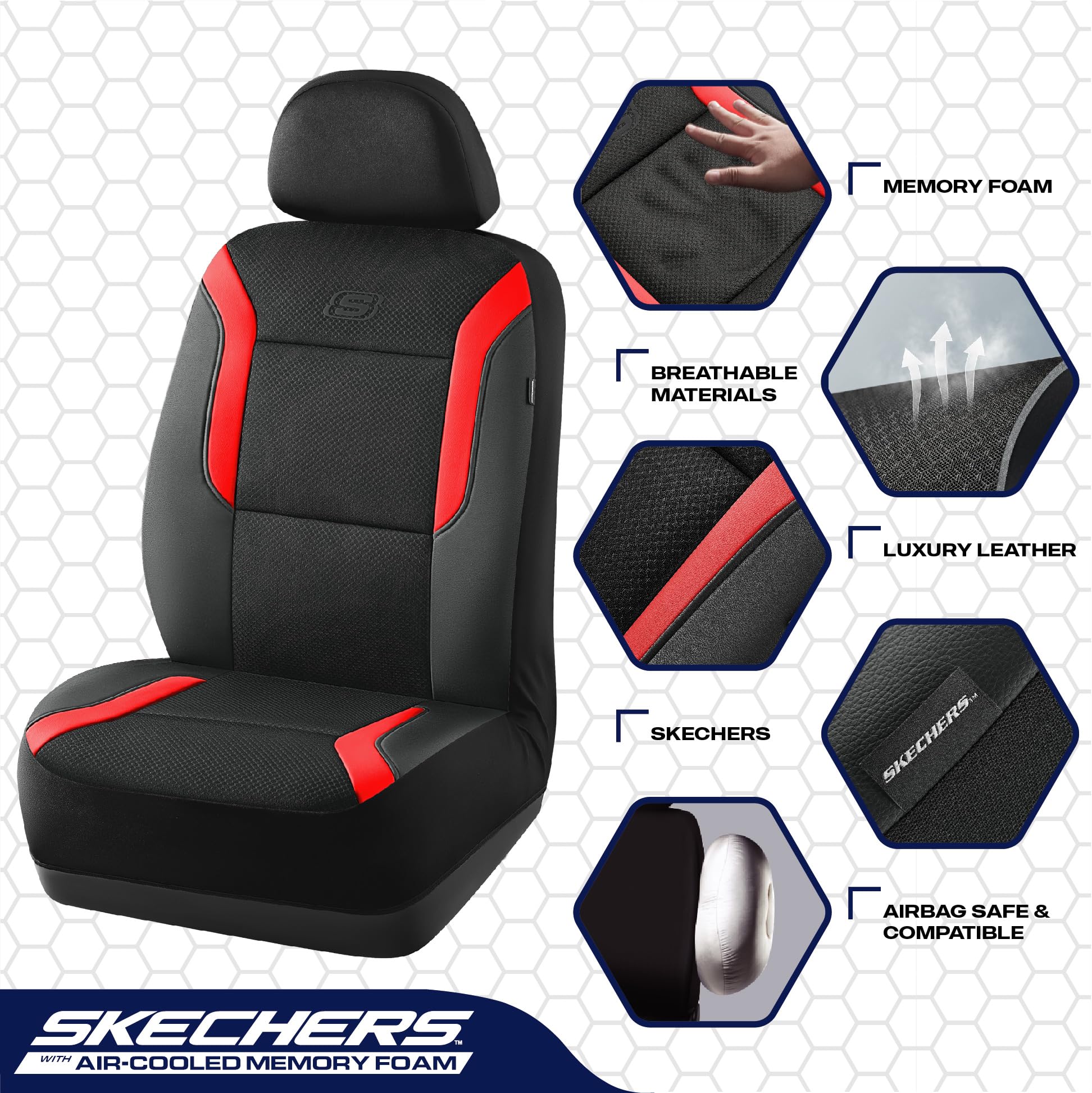 Skechers memory foam seat cover airbag-compatible ensures safe fit for most cars