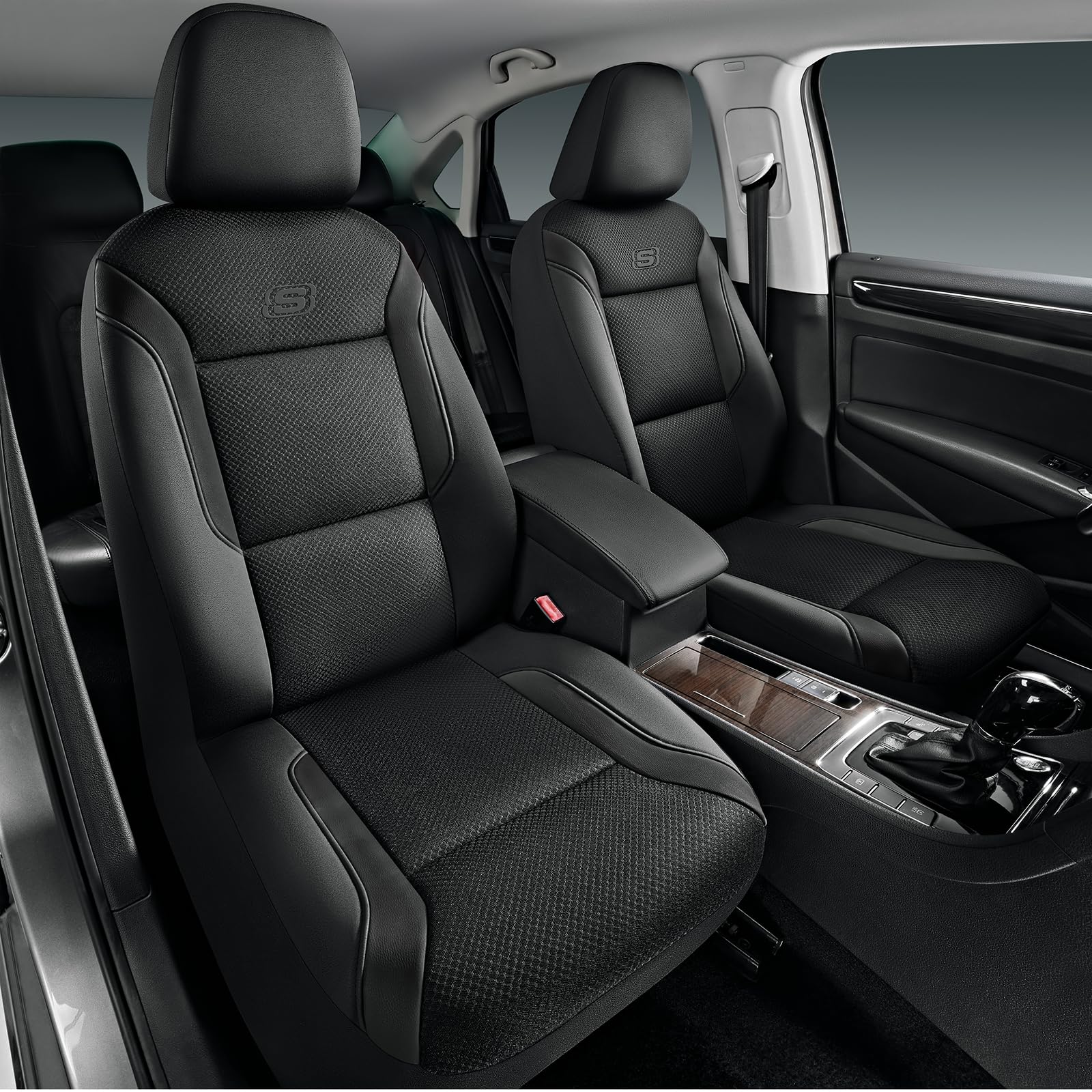 Skechers memory foam seat cover, front view, plush support for daily driving comfort.