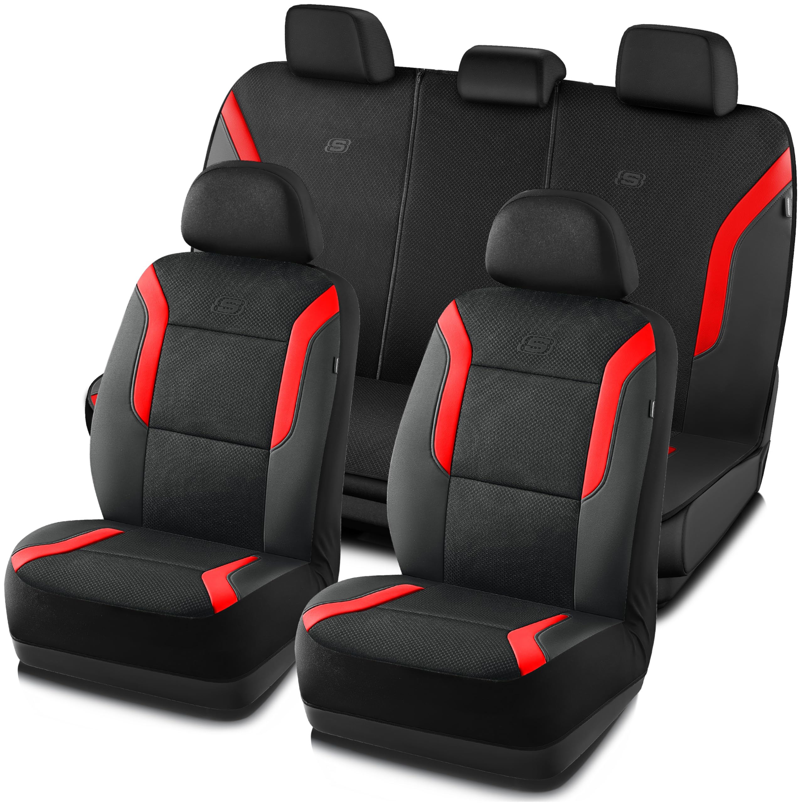 Skechers memory foam seat covers in red full set for enhanced comfort and protection.