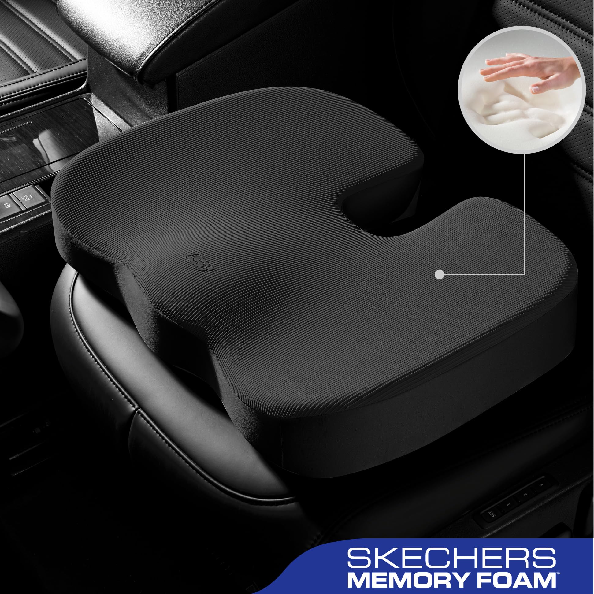 Skechers memory foam seat cushion contoured U-shape relieves tailbone pressure