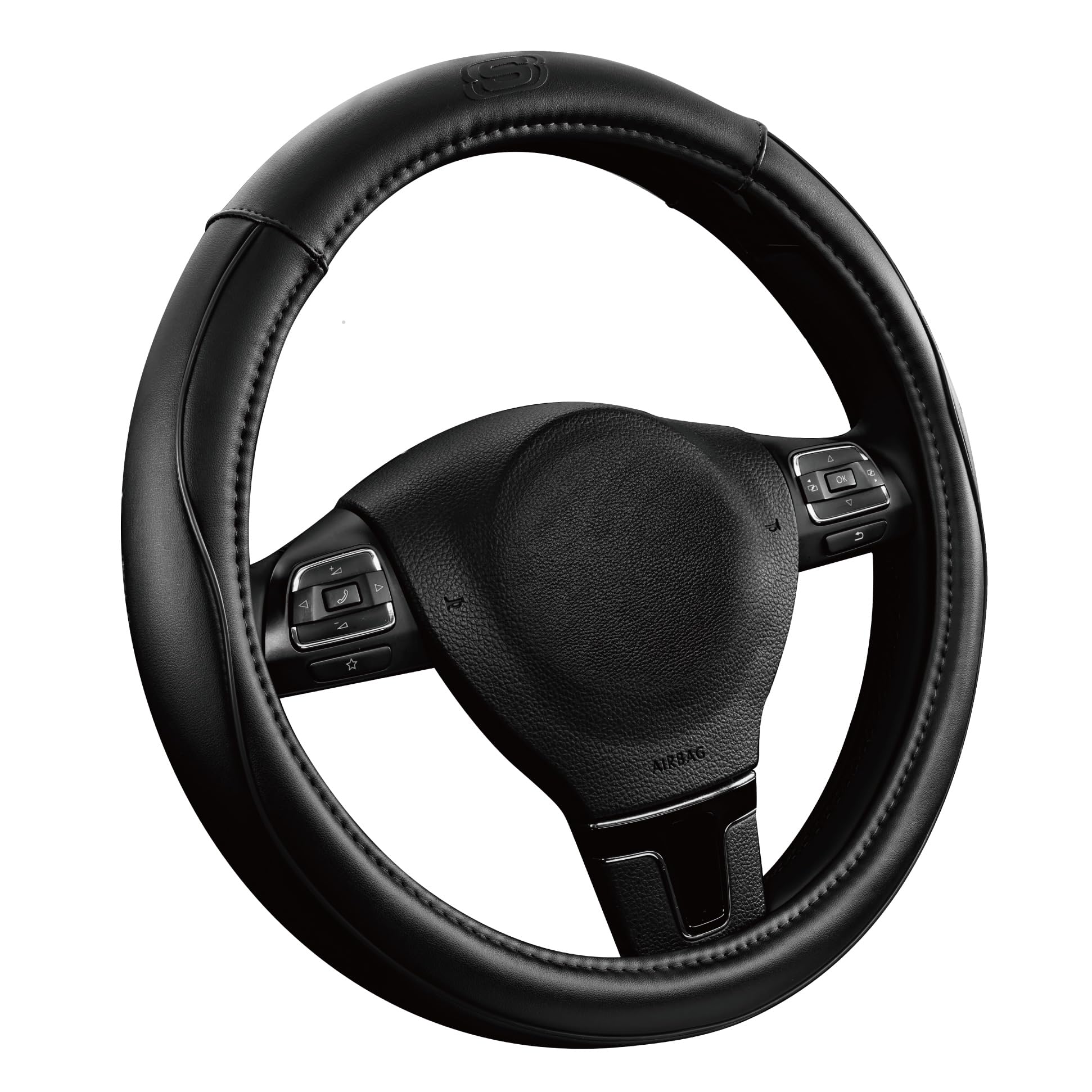 Skechers memory foam steering wheel cover in microfiber leather, top view for premium feel