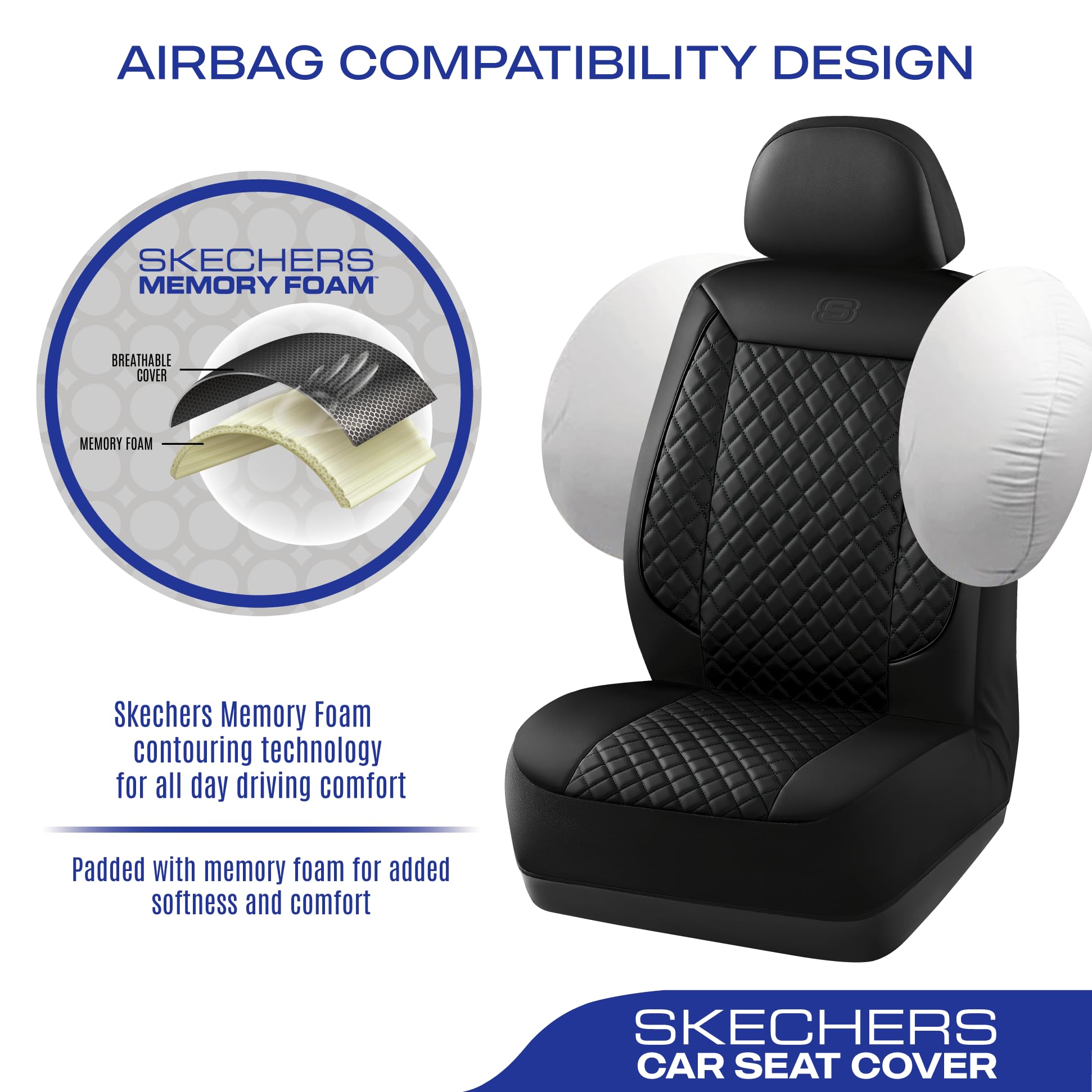 Skechers non-slip backing keeps the seat cover securely in place