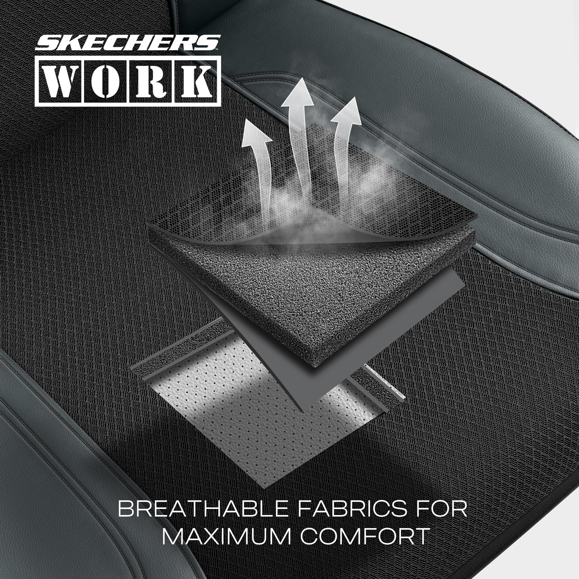 Skechers oxford fabric and leather seat cover combines comfort and protection.