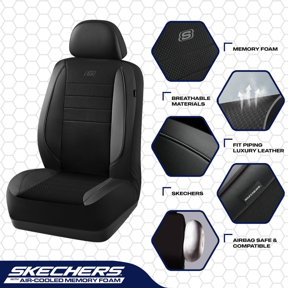 Skechers leather-trim close-up highlights durable stitching and refined texture.