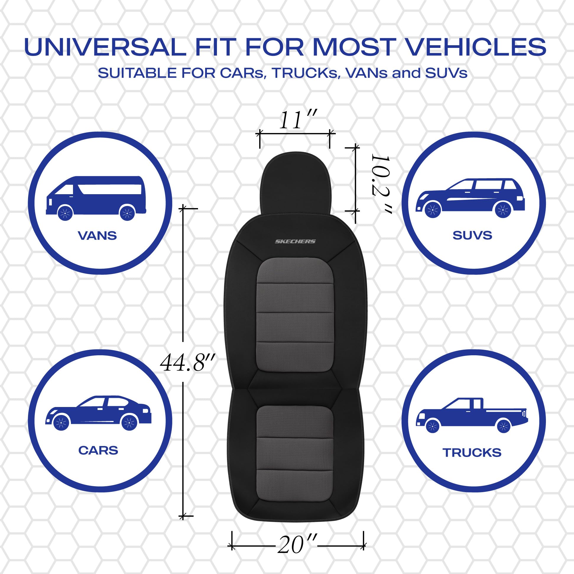 Skechers seat cover compatible with cars, trucks, SUVs, and vans