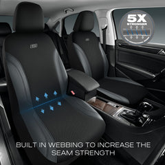 Skechers Work seat covers with built-in webbing for reinforced durability.