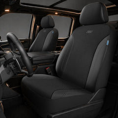 Skechers Work Seat Covers on the front seat with leather and Oxford fabric for durable protection.