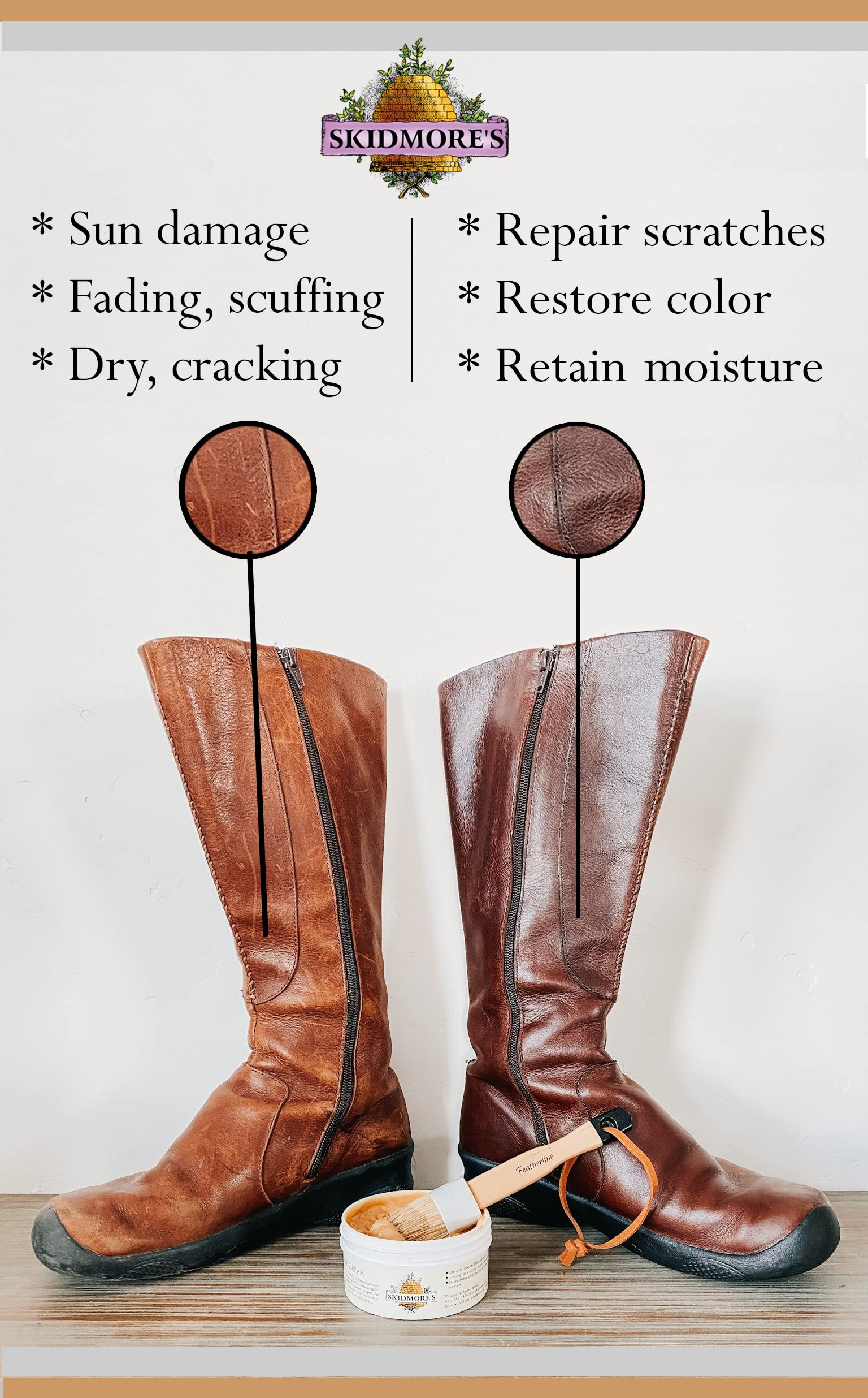 Skidmore's Leather Cream on sofa leather restores glow and supple feel.