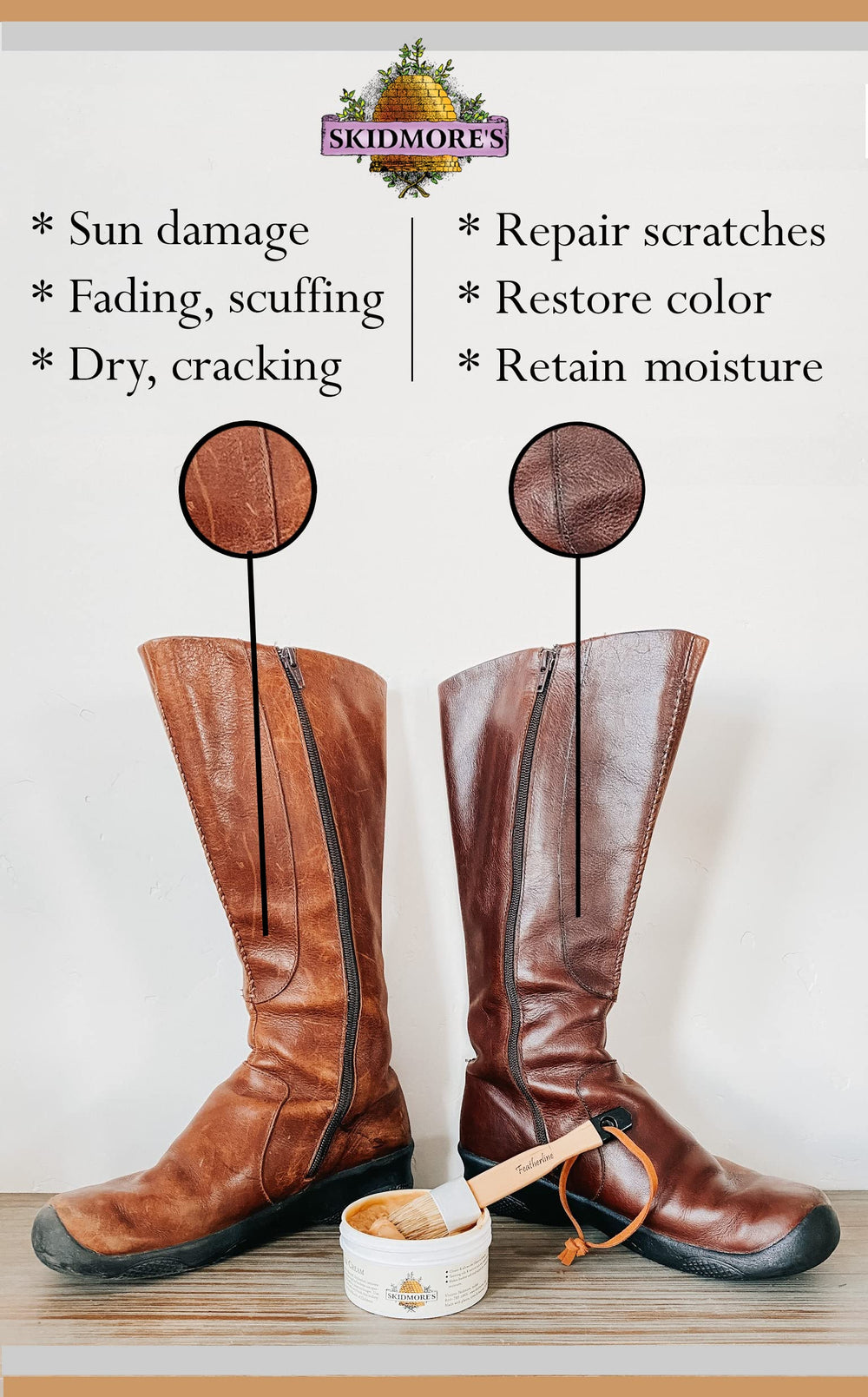 Skidmore's Leather Cream on sofa leather restores glow and supple feel.