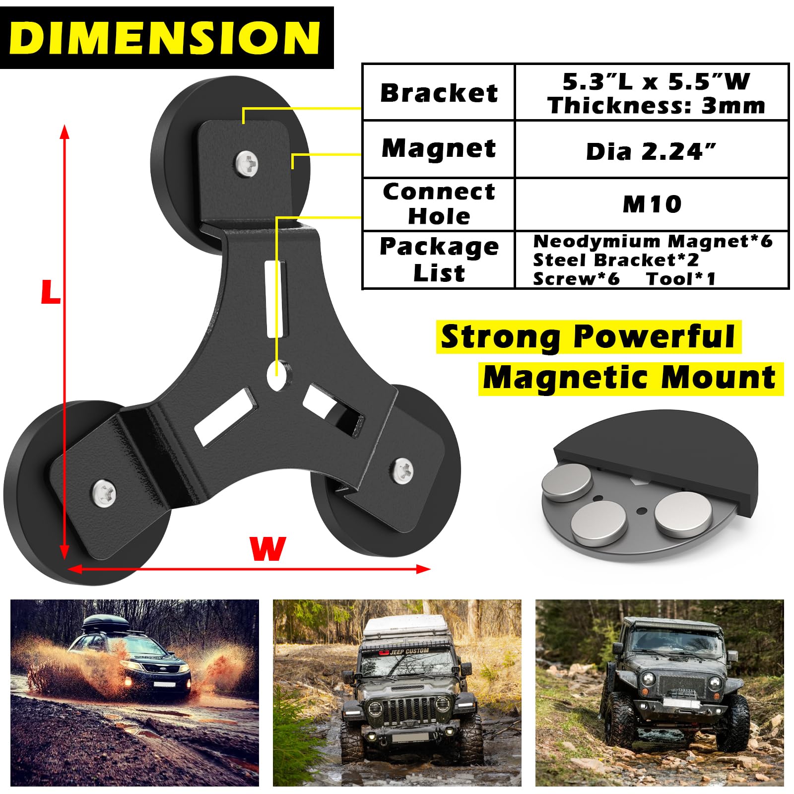 SKNOOY mount capable of roof, hood, or side placement on various vehicles