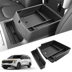 SKTU 2Pack center console organizer for Kia Carnival top view showing tidy, accessible storage