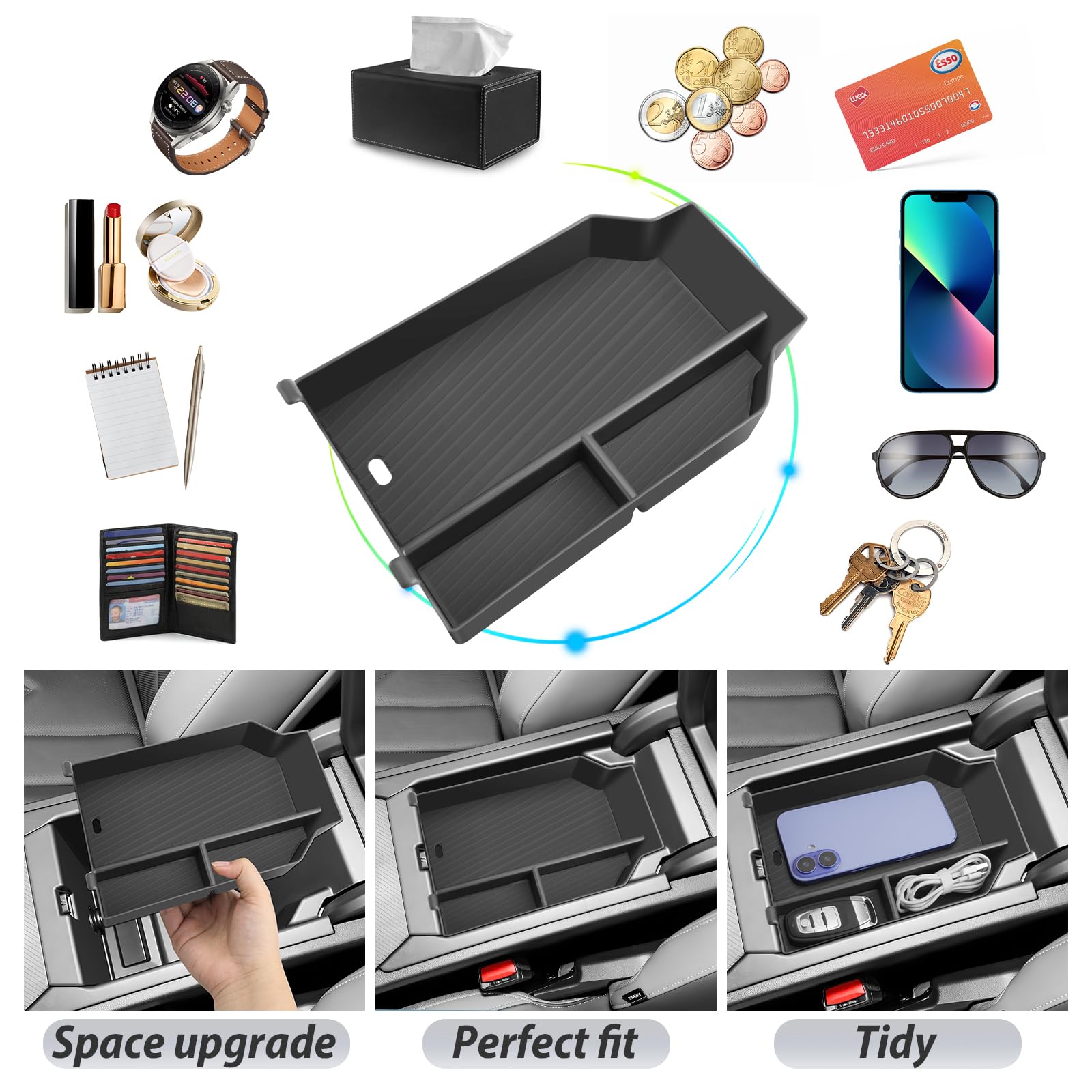 SKTU X3 armrest tray with non-slip mat keeps items quiet