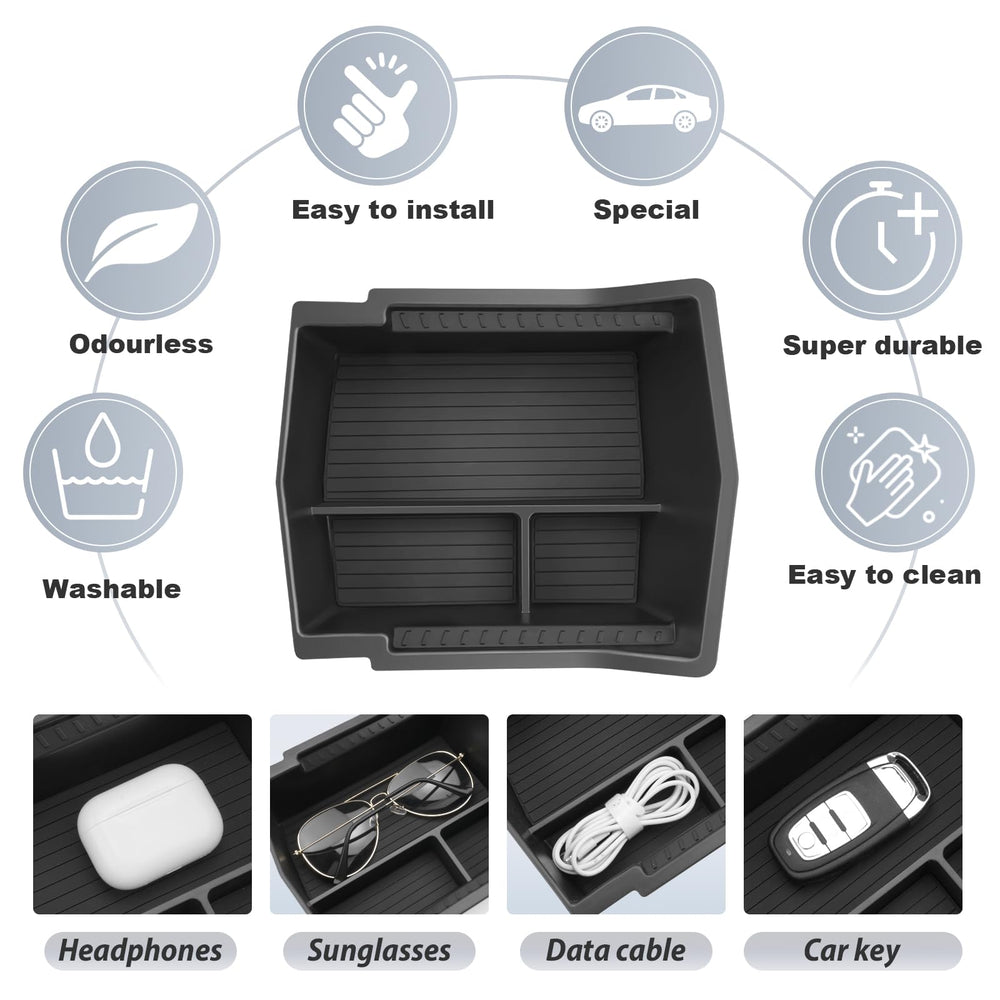 Non-slip mat prevents rattling, keeping items secure during drives.