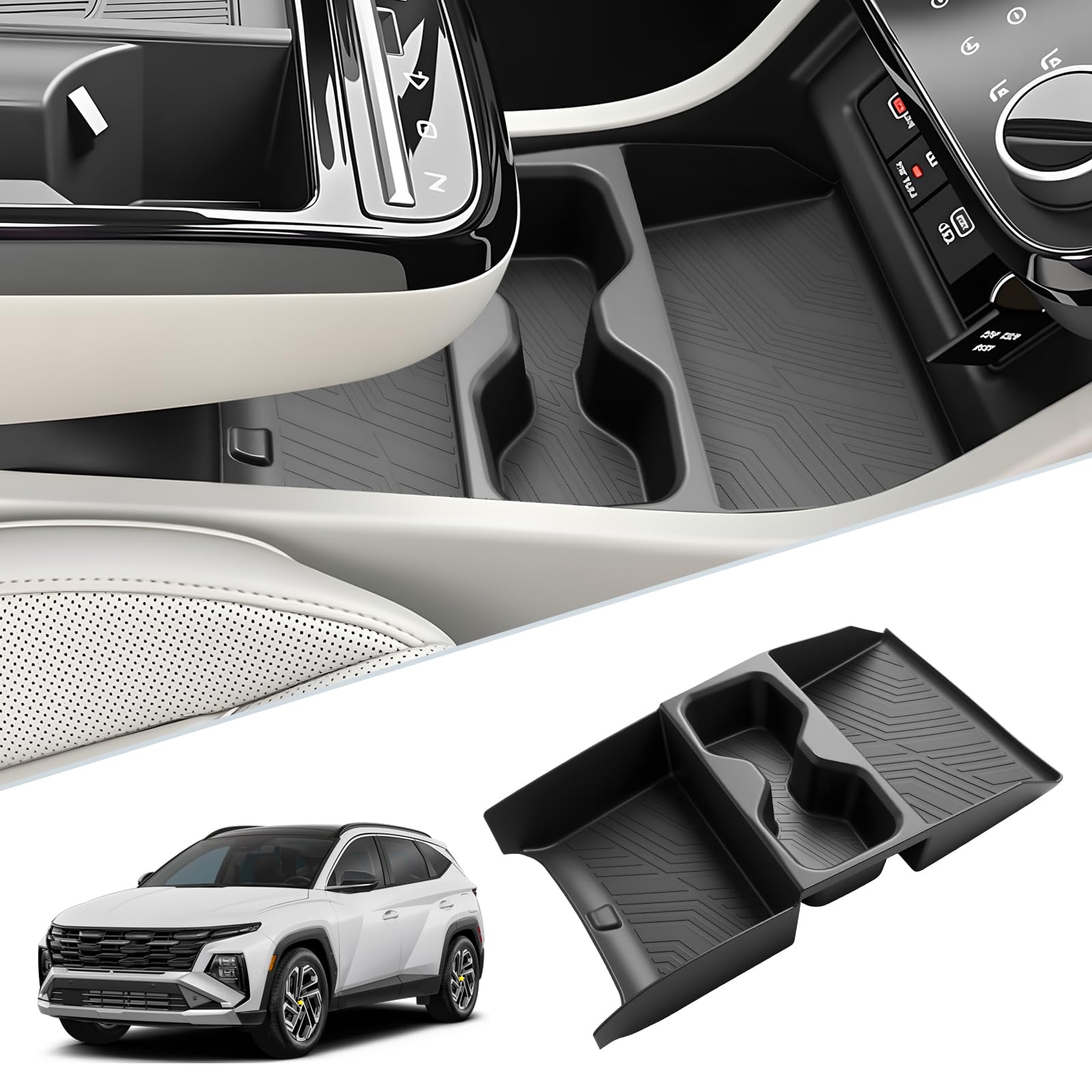 SKTU Tucson cup-holder-tray keeps drinks secure while driving.