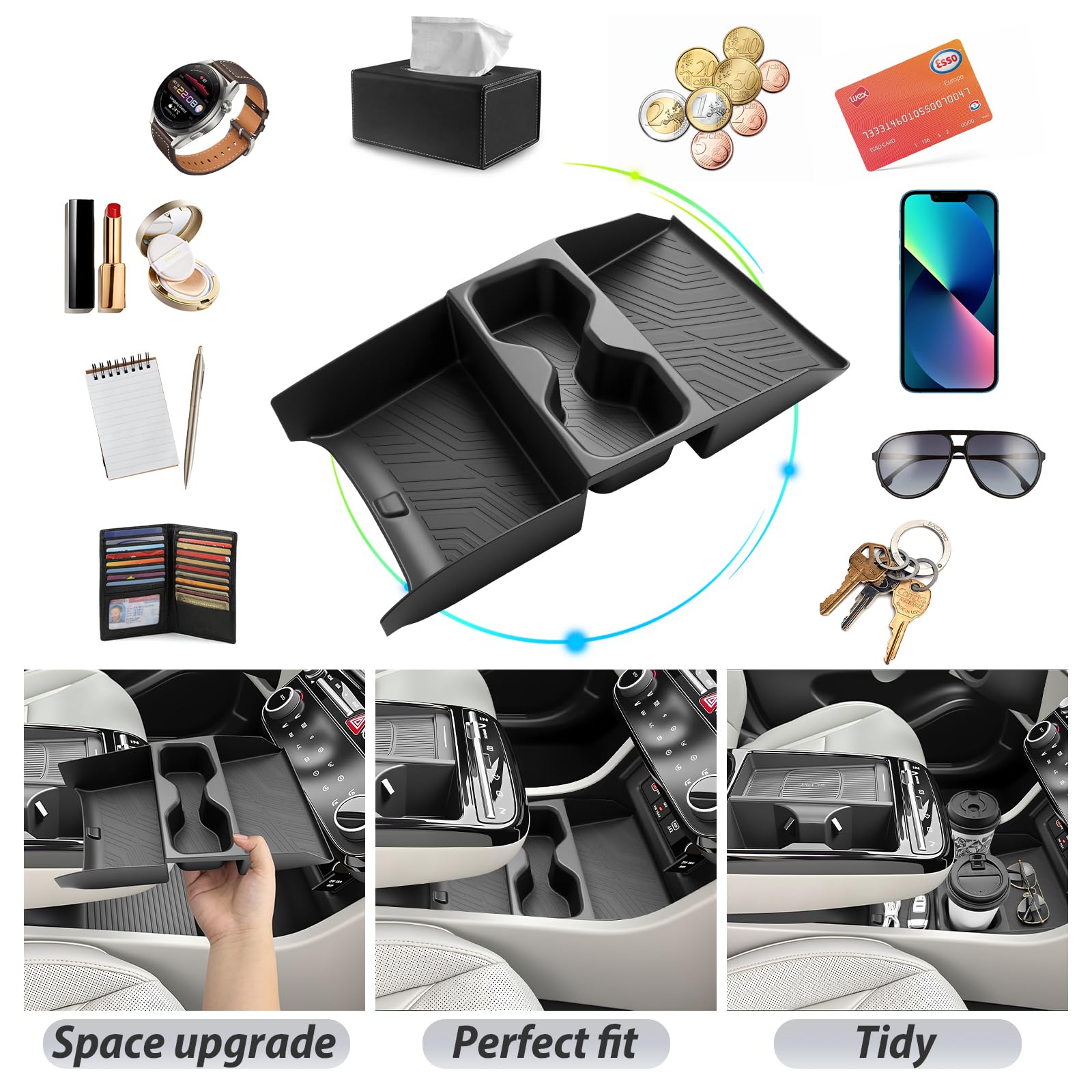 SKTU Tucson storage-compartments organize cards, coins, and lip balm for easy access.