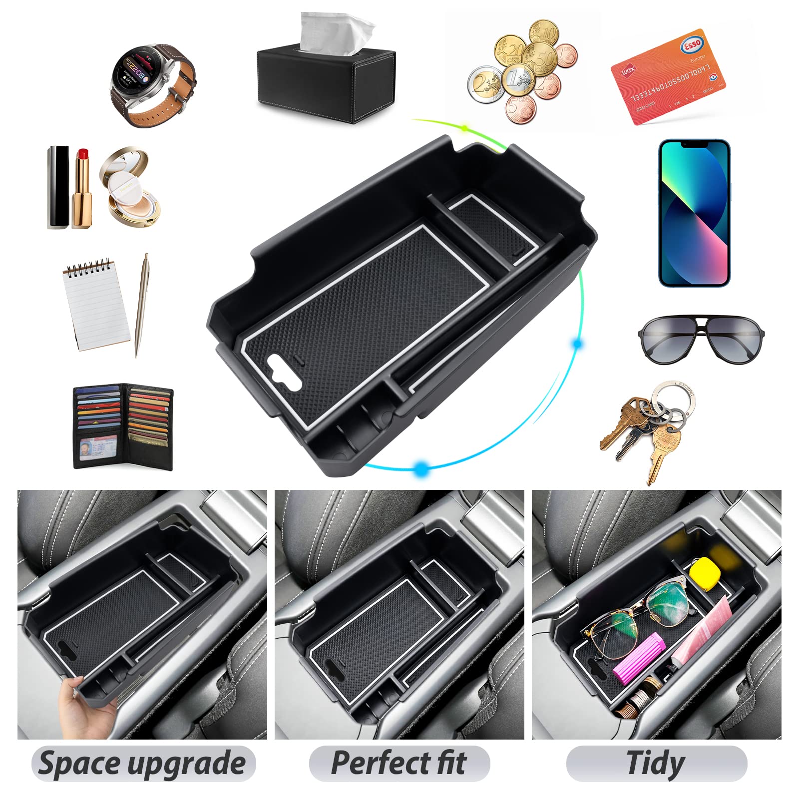SKTU XC40 armrest and glove box insert for easier item access.