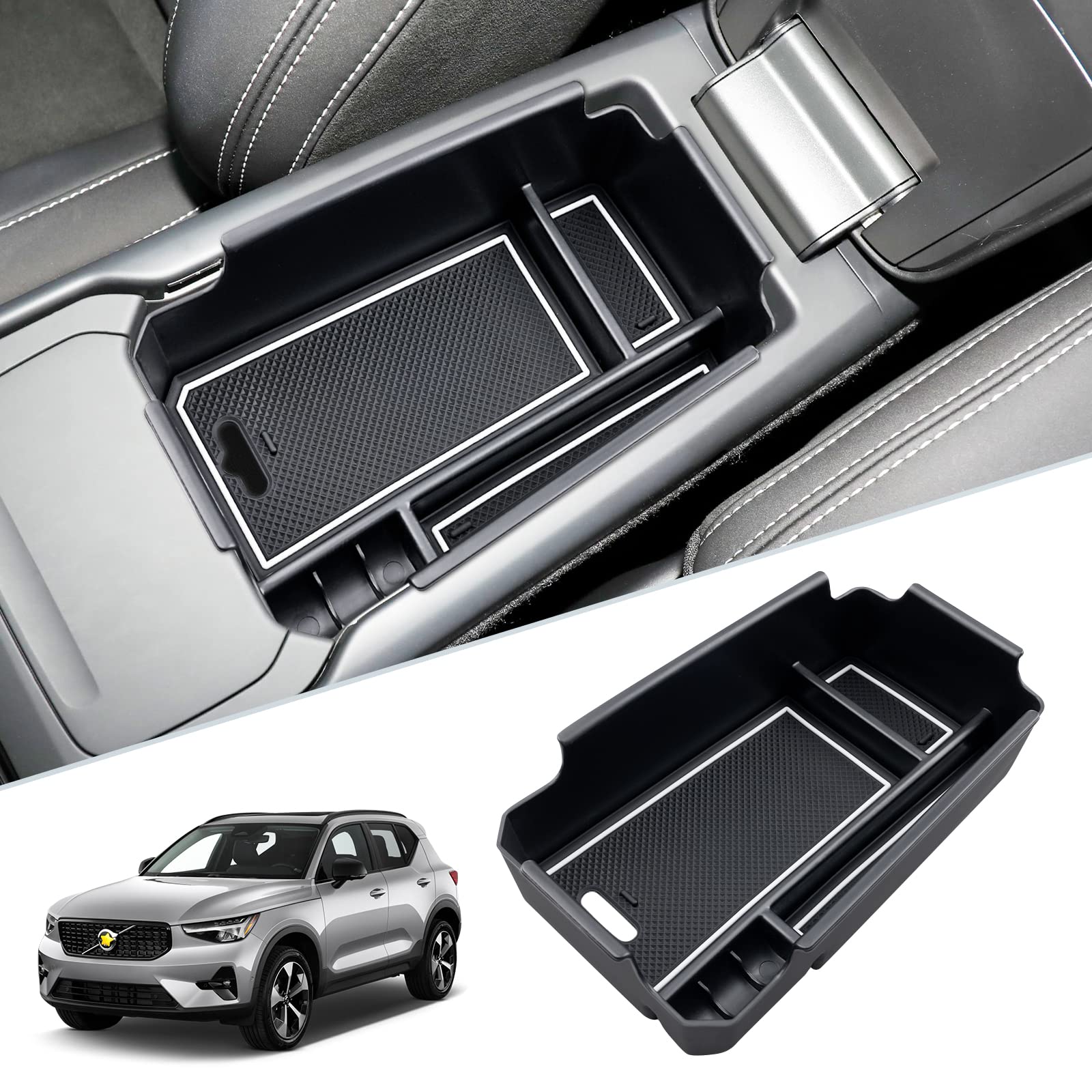 SKTU XC40 center console organizer tray keeps small items neatly organized.