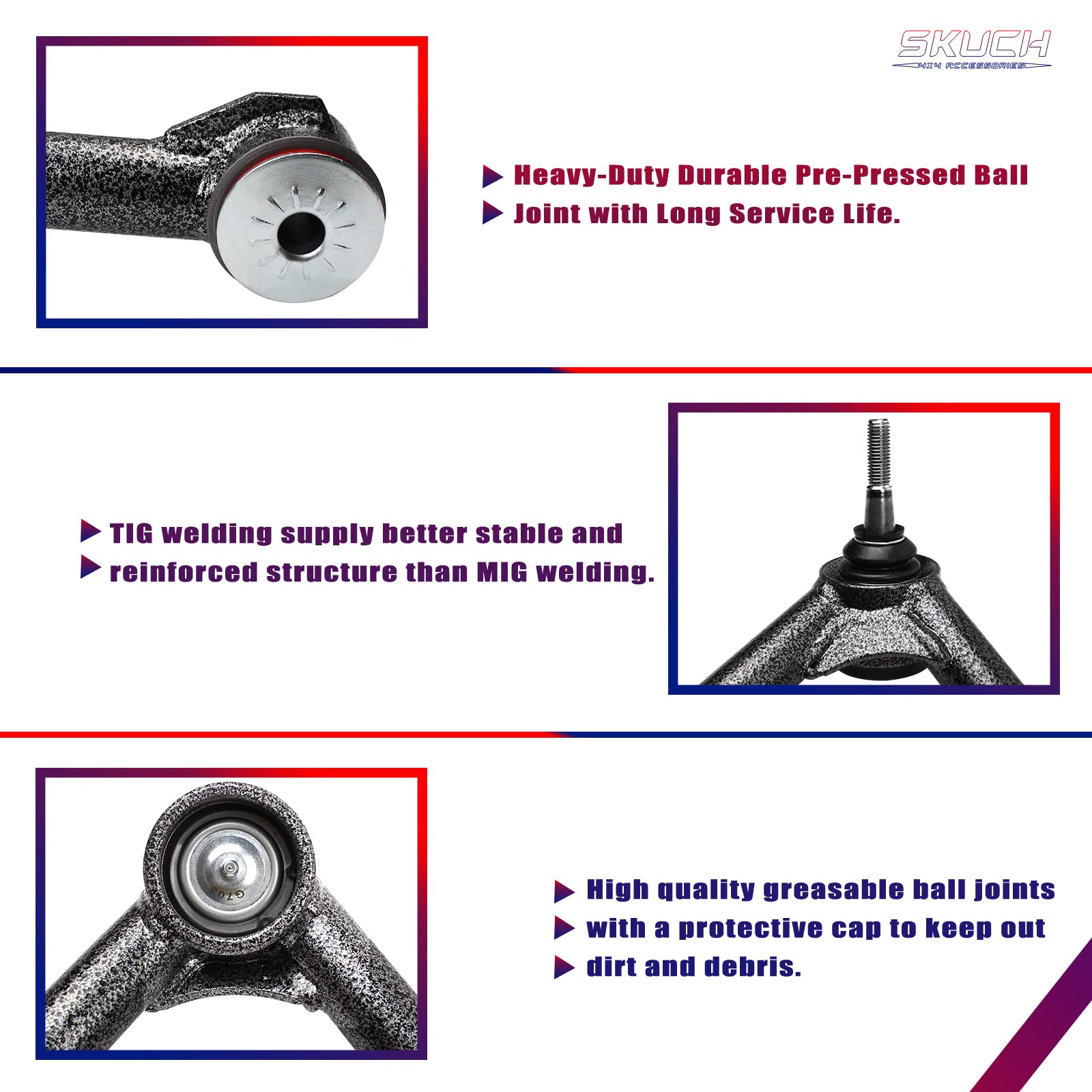 SKUCH 4X4 front upper control arm welding boosts strength and durability