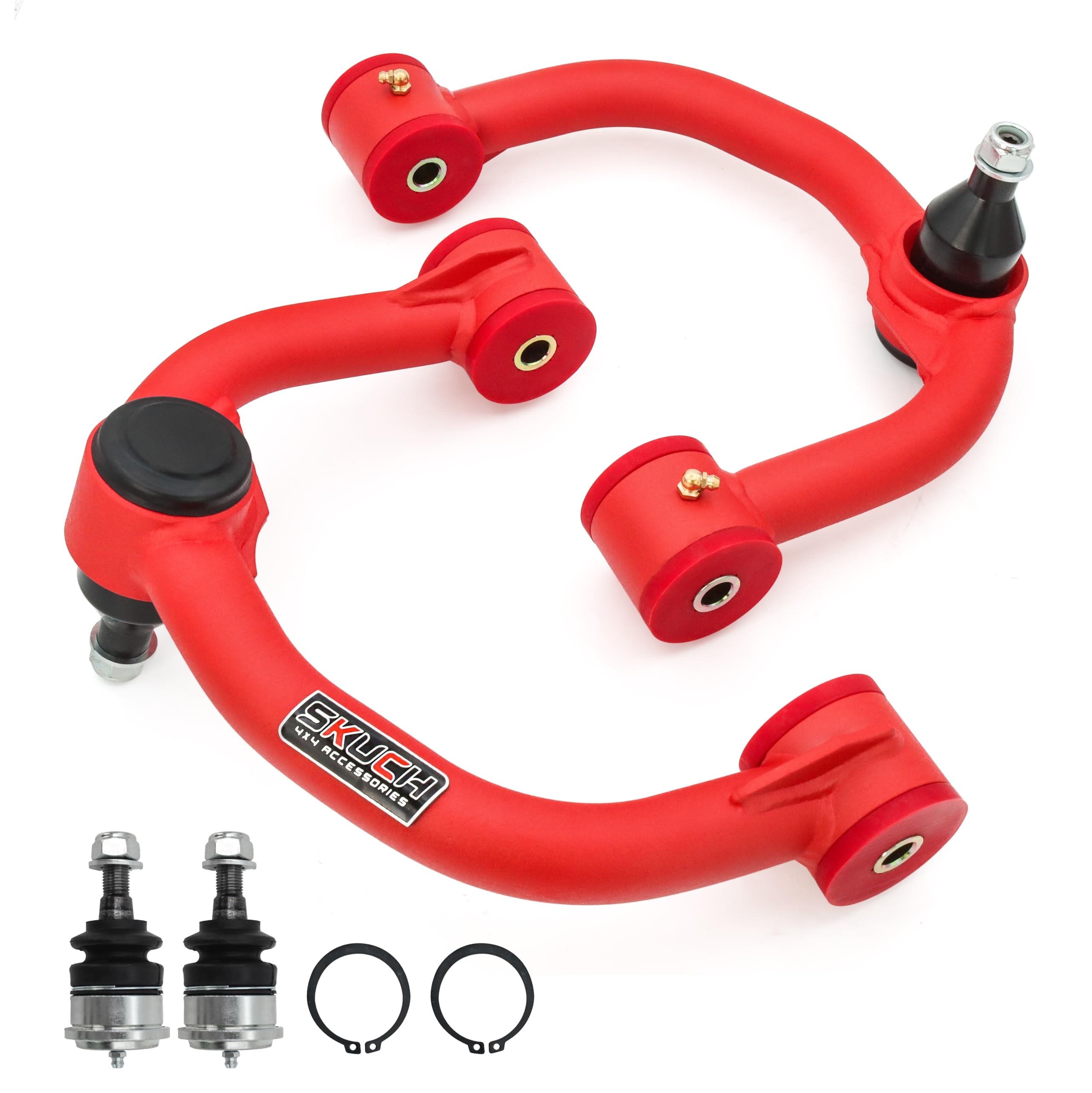 SKUCH 4X4 lift upper control arm with wrinkle red finish, front view for rugged on-road style.