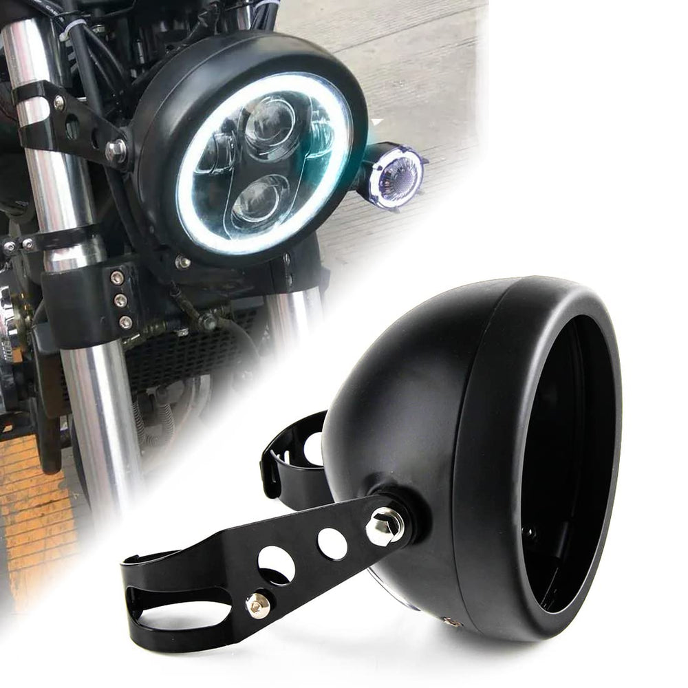 SKUNTUGUANG 5.75-inch headlight housing front view with universal motorcycle mounting.