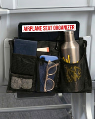 SKY STASH airplane seat organizer clip showing universal compatibility for quick access