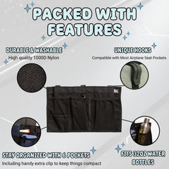 SKY STASH large pocket stores tablets, books, or snacks