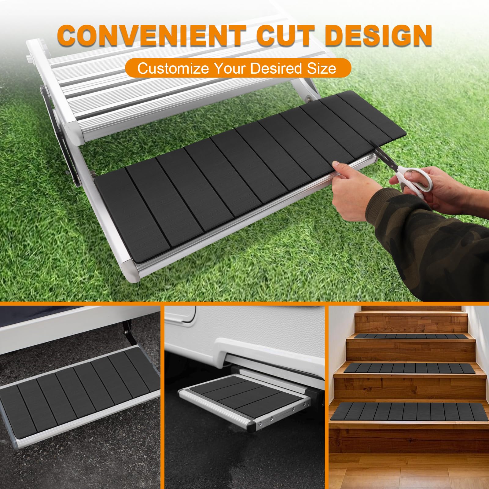 SkyJDM RV step covers provide simple peel-and-stick adhesion for fast setup.