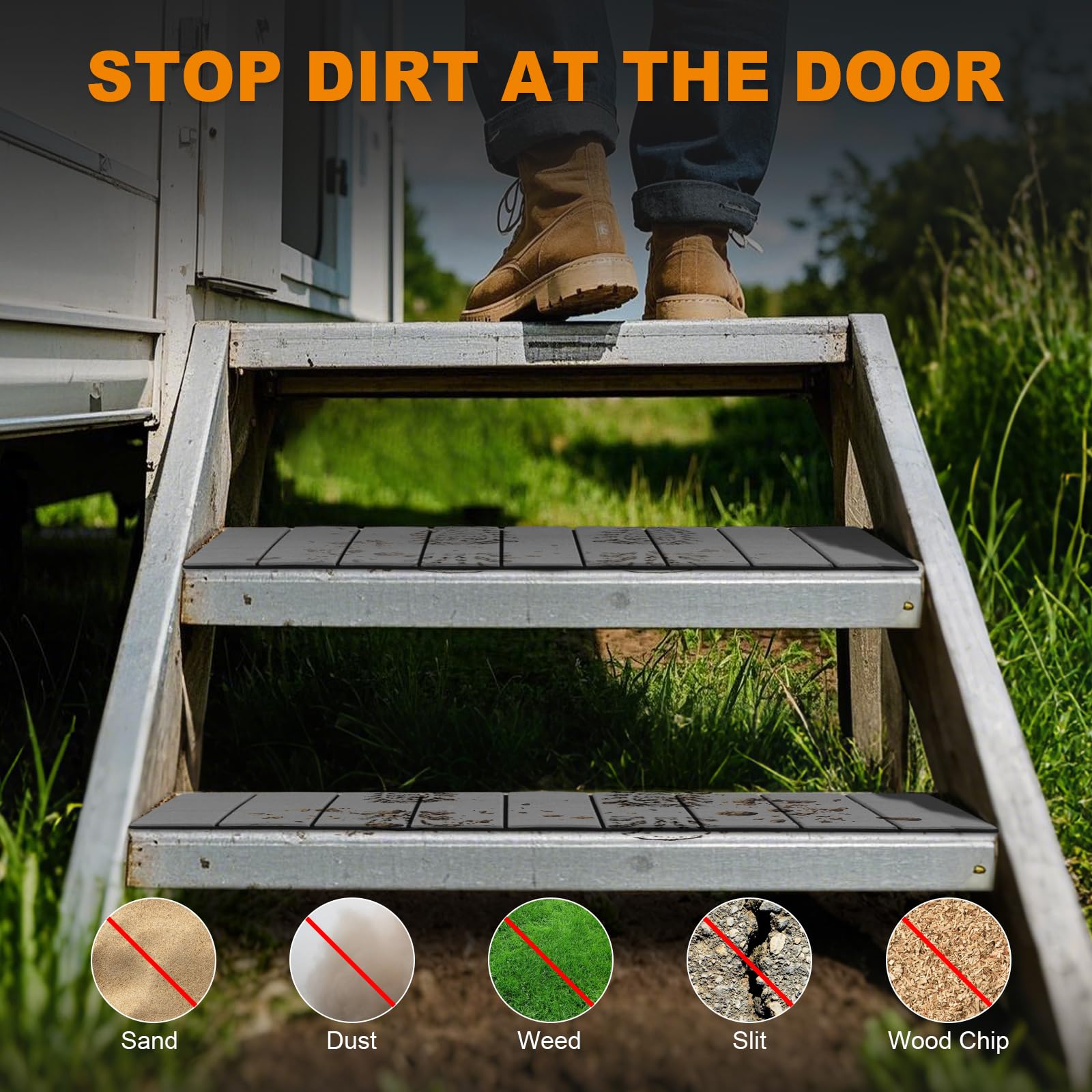 Trimmable edge design to fit different RV steps