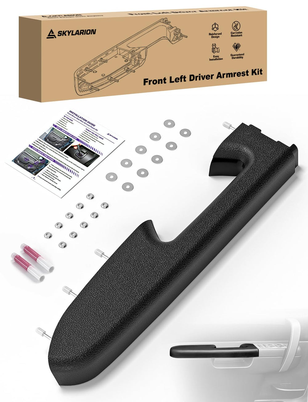 Skylarion armrest replacement kit, front-left driver-side: restores comfortable grip and OEM-like fit.