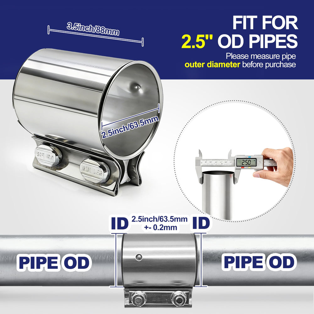 SKYMIRO butt-joint 2-5 inch pipe fit ensures precise, secure exhaust connections.