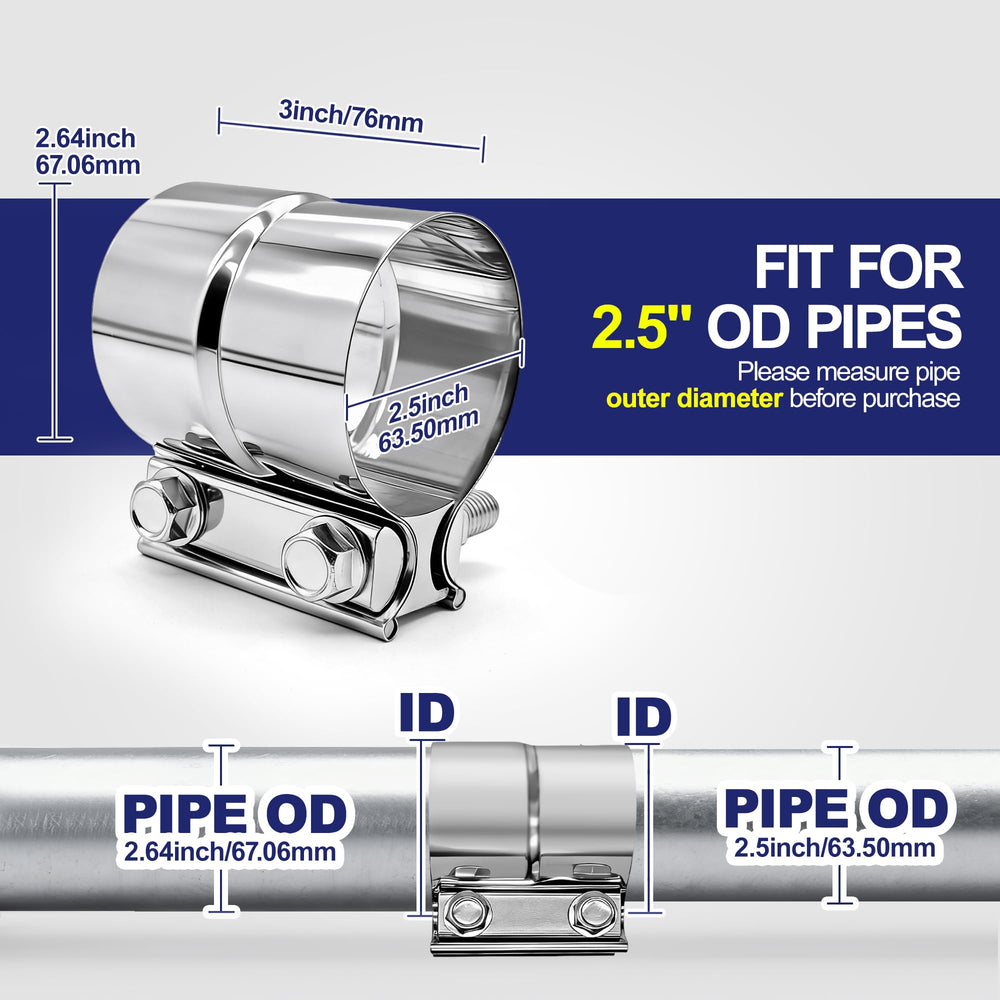 SKYMIRO exhaust clamp 304 stainless bolt enhances corrosion resistance and durability.