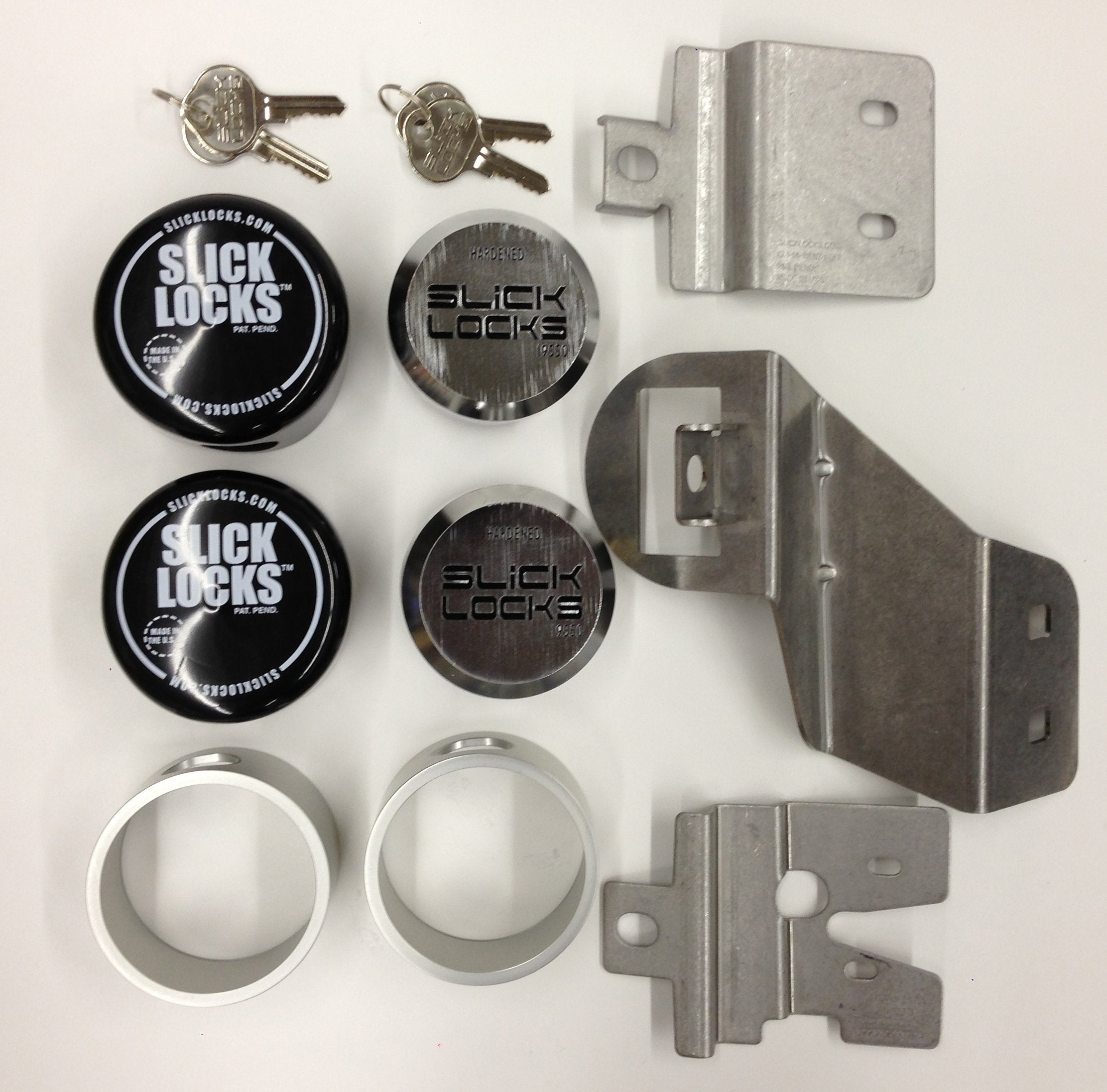 Slick Locks sliding door kit on Chevy/GMC showing secure integrated spinners