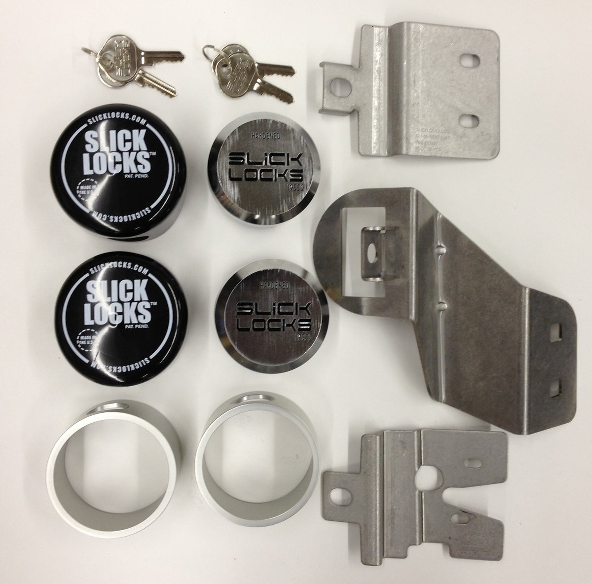 Slick Locks sliding door kit on Chevy/GMC showing secure integrated spinners