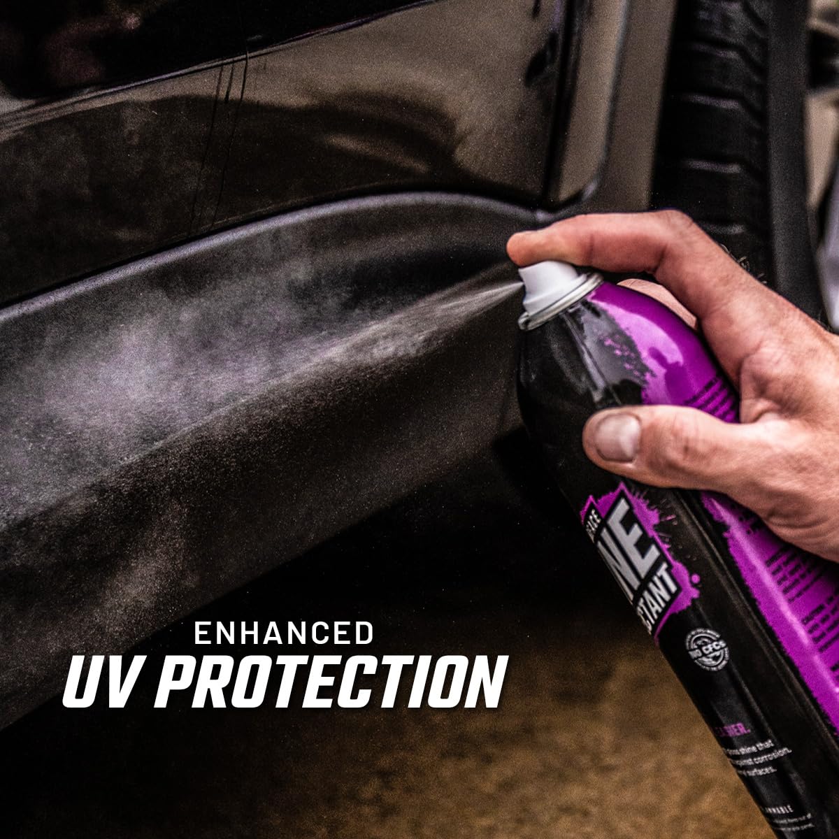 Slick Products Shine and Protectant deep-wet look being applied to a panel.