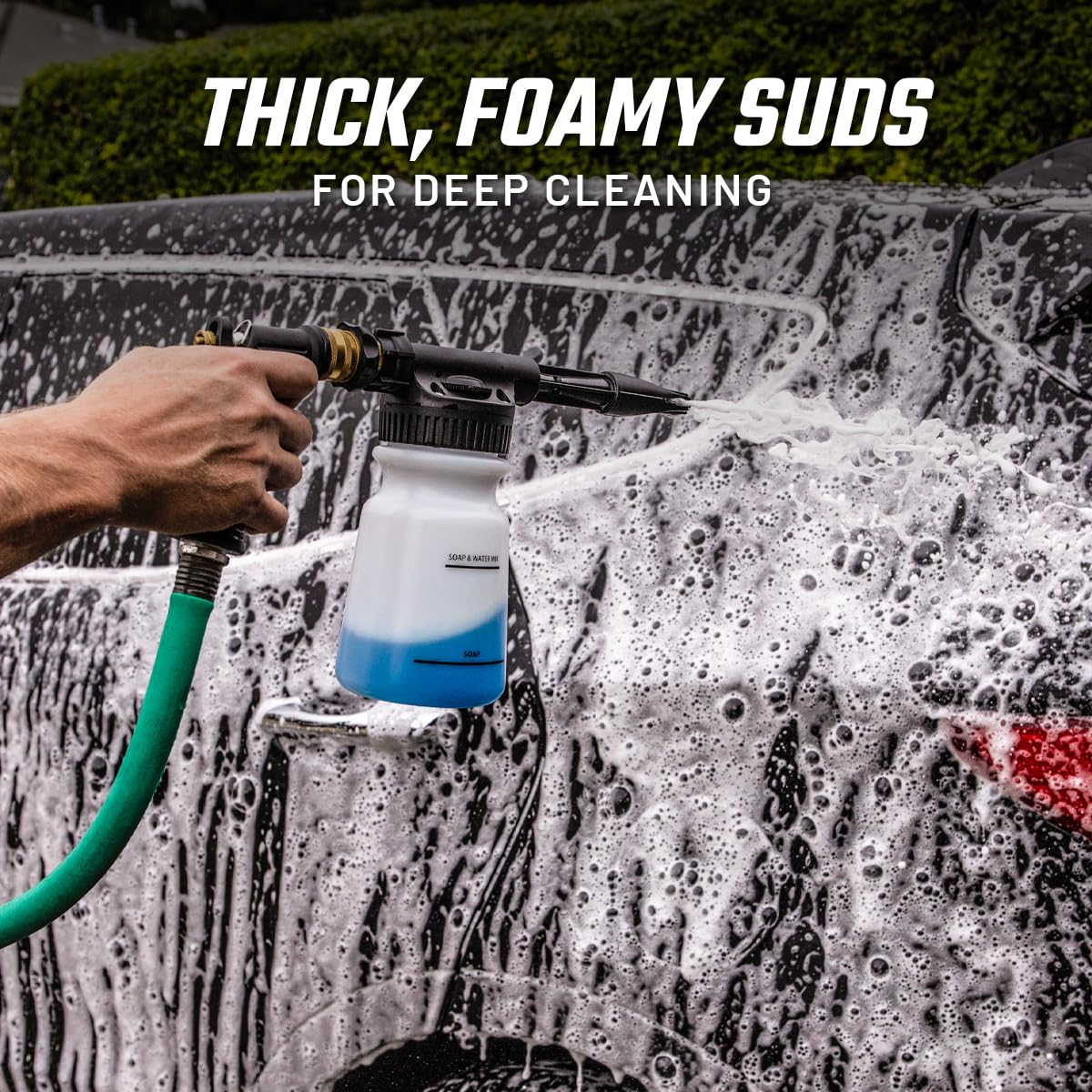 Slick Products foam cannon delivering thick suds for thorough vehicle cleaning