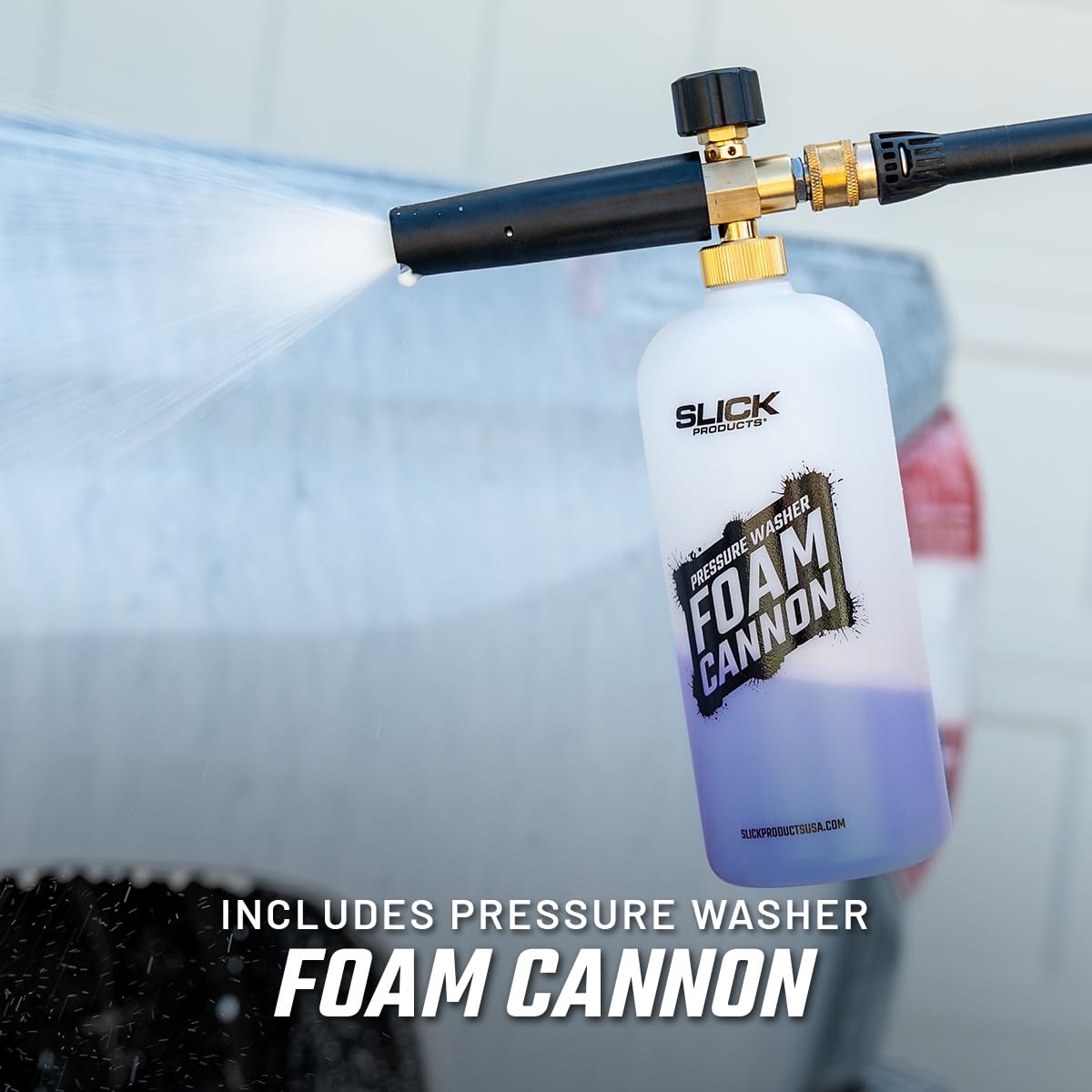 Slick Products thick foam suds on a car surface demonstrating cleaning power.