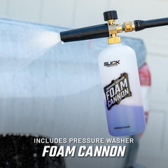 Slick Products thick foam suds on a car surface demonstrating cleaning power.