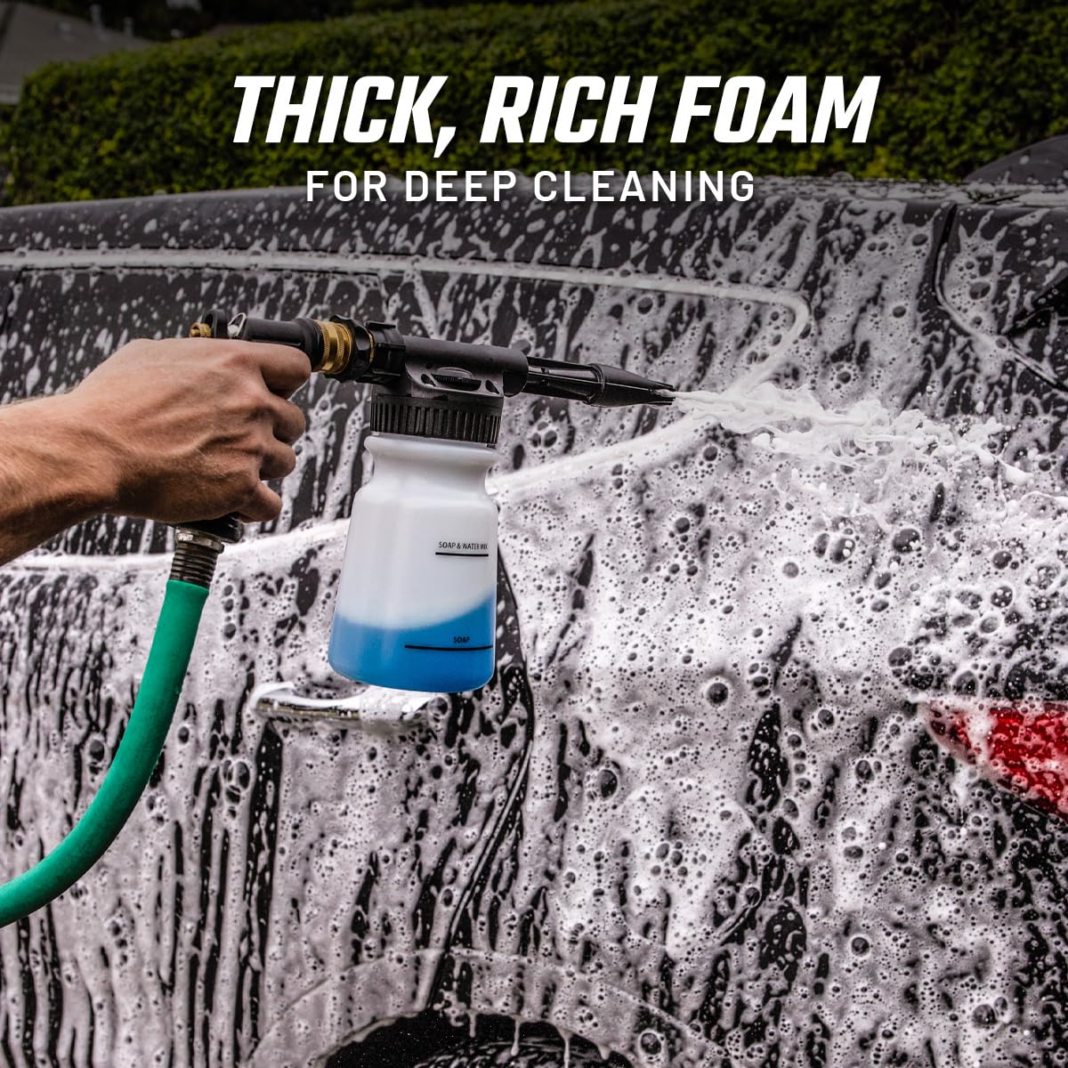 Slick Products Foam Gun universal attachment fits standard hoses for effortless setup.