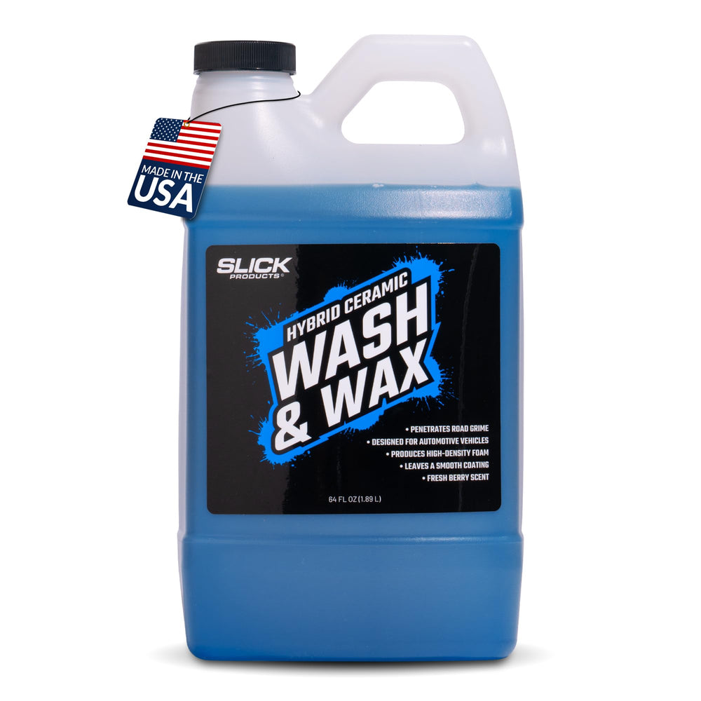 Slick Products hybrid ceramic wash-wax bottle pour for precise, mess-free dispensing.