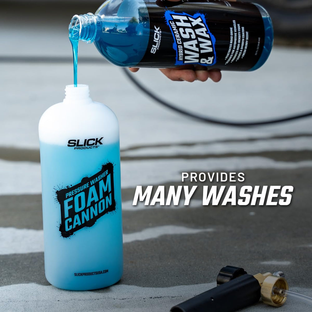 Slick Products bottle with measuring cap showing 2–4 oz per gallon guidance.