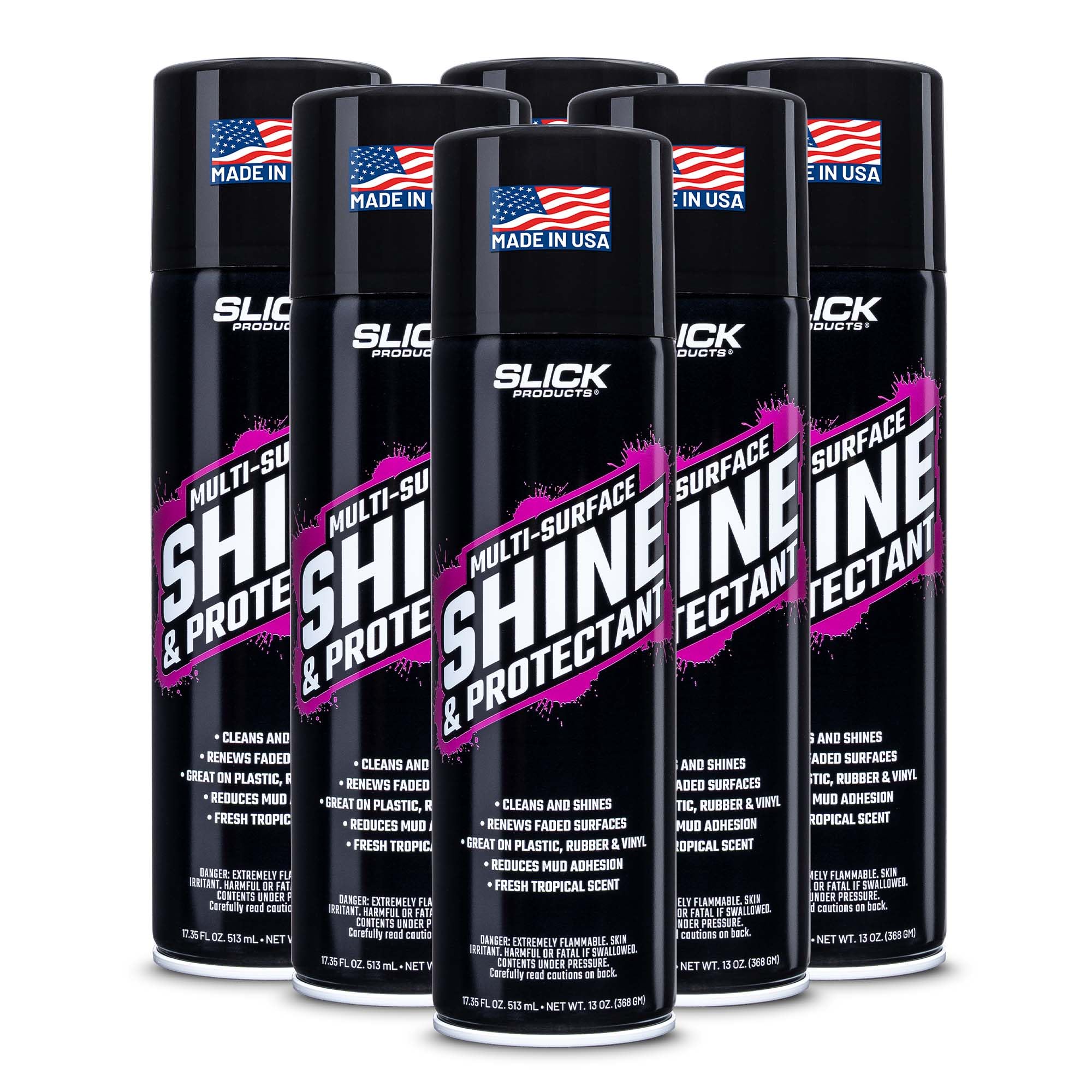 Slick Products Shine and Protectant spray bottle delivers instant high-gloss protection.