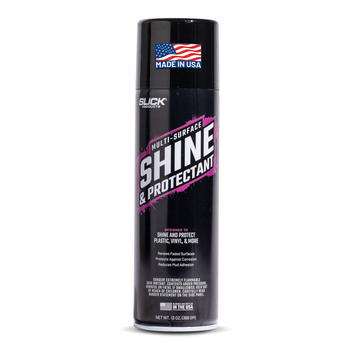 Slick Products Shine & Protectant Spray bottle delivers fast gloss with no drips.