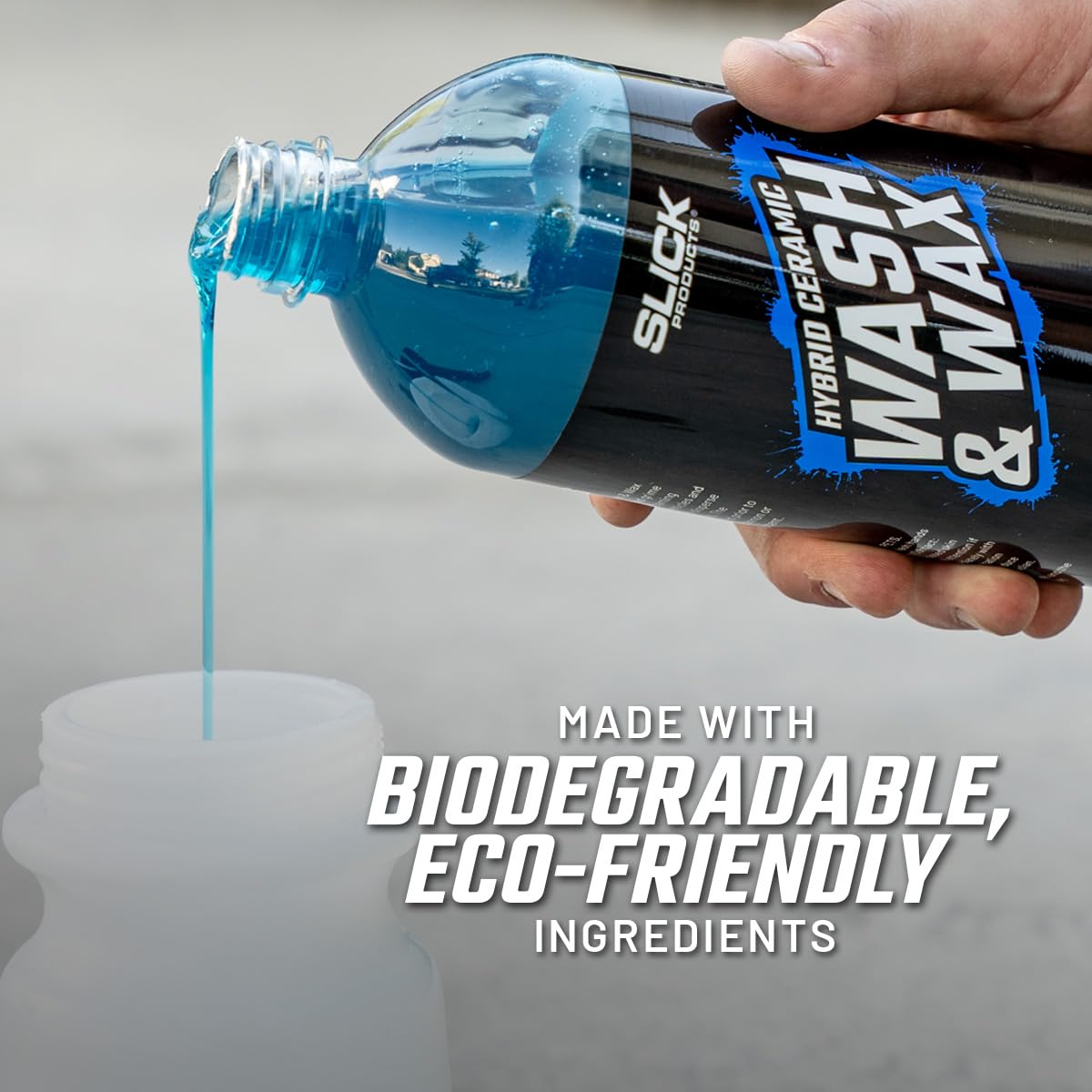 Slick Products suds action image highlights powerful cleaning without harsh scratching.