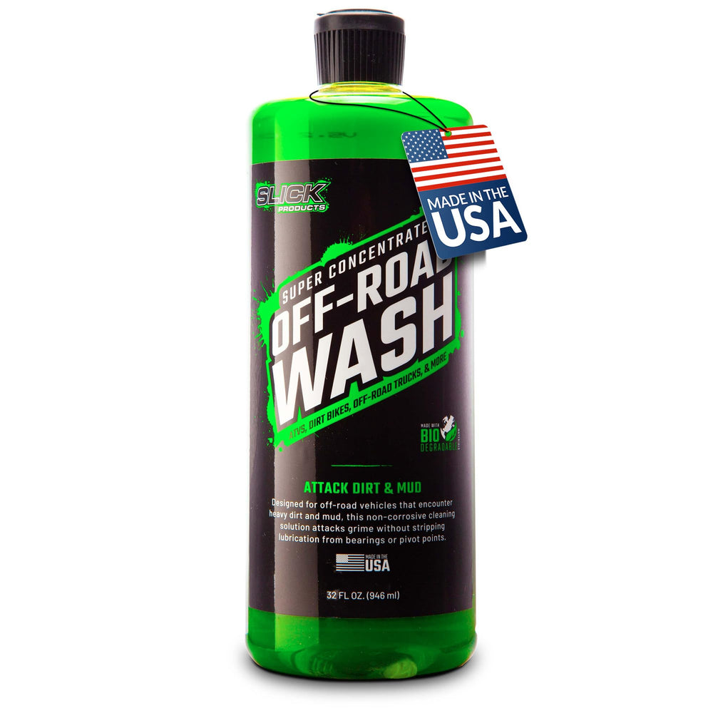 Slick Products Total Off-Road Wash bottle pour demonstrates controlled dispensing for quick prep.