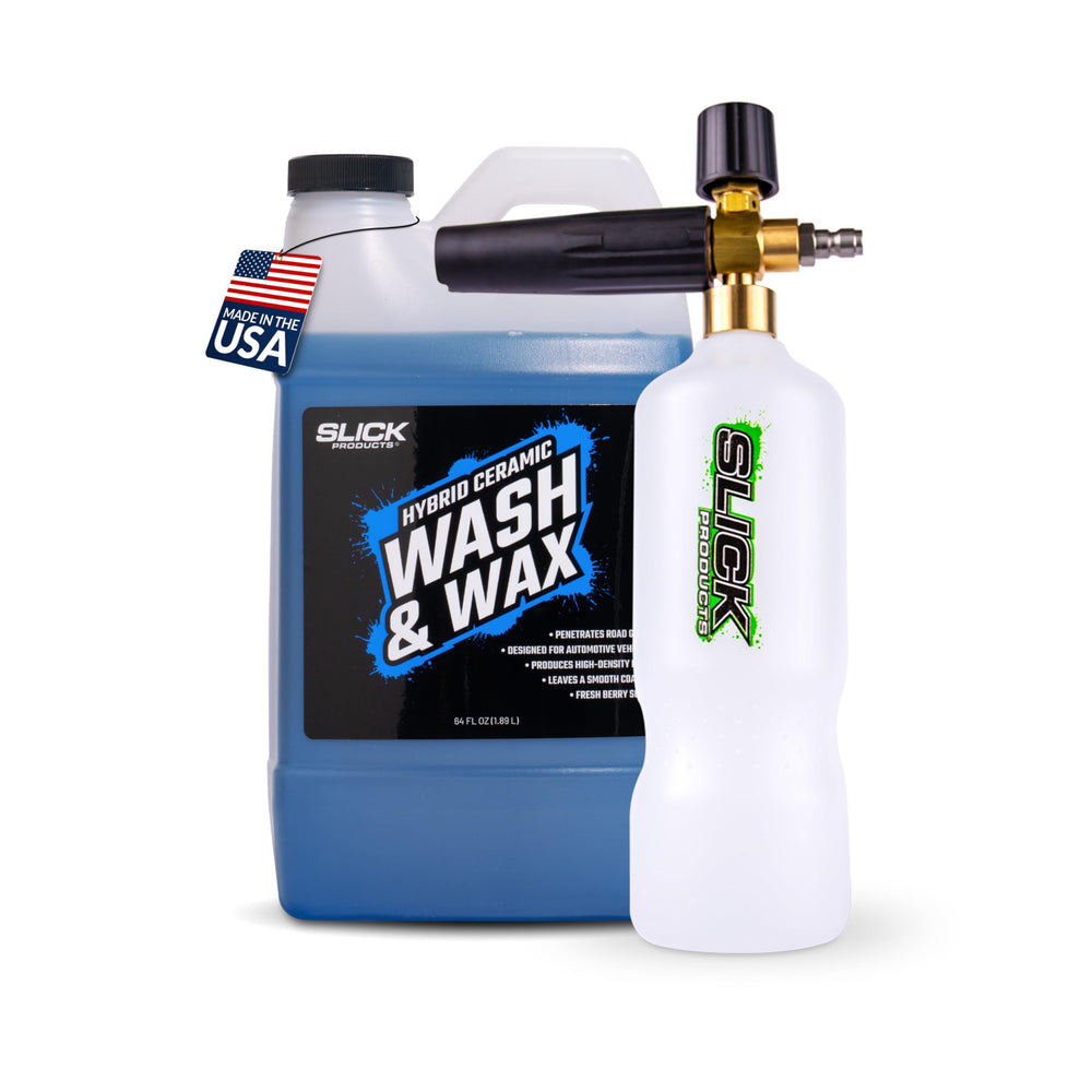 Slick Products Wash & Wax 64oz bottle ready for a deep clean and protective shine.