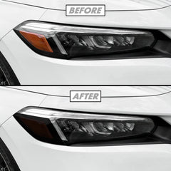 SlickMod smoke tint applied to 2022-2023 Honda Civic front headlights for a bolder look