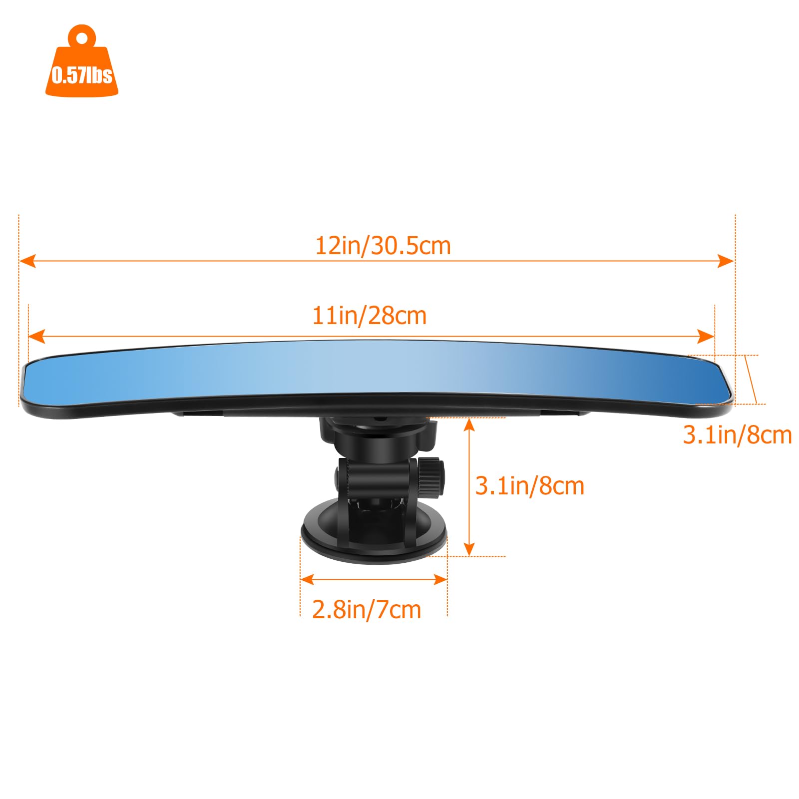 SLIIMU frameless blue rearview mirror with parabolic wide-angle for expanded field of view.