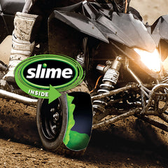 Slime 10194 2-in-1 tire sealant tube application demonstrates tube-friendly sealing.